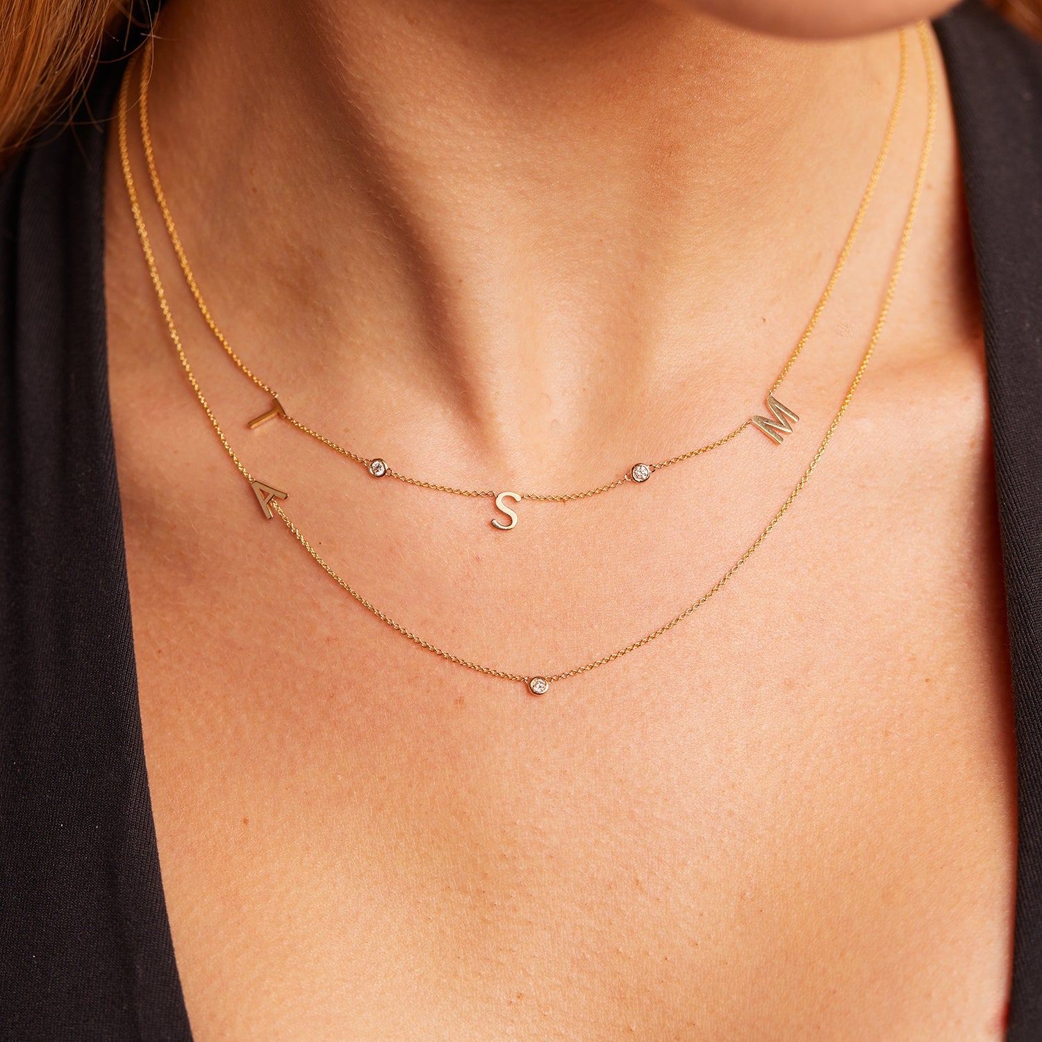 Single Letter Diamond Bezel Necklace
