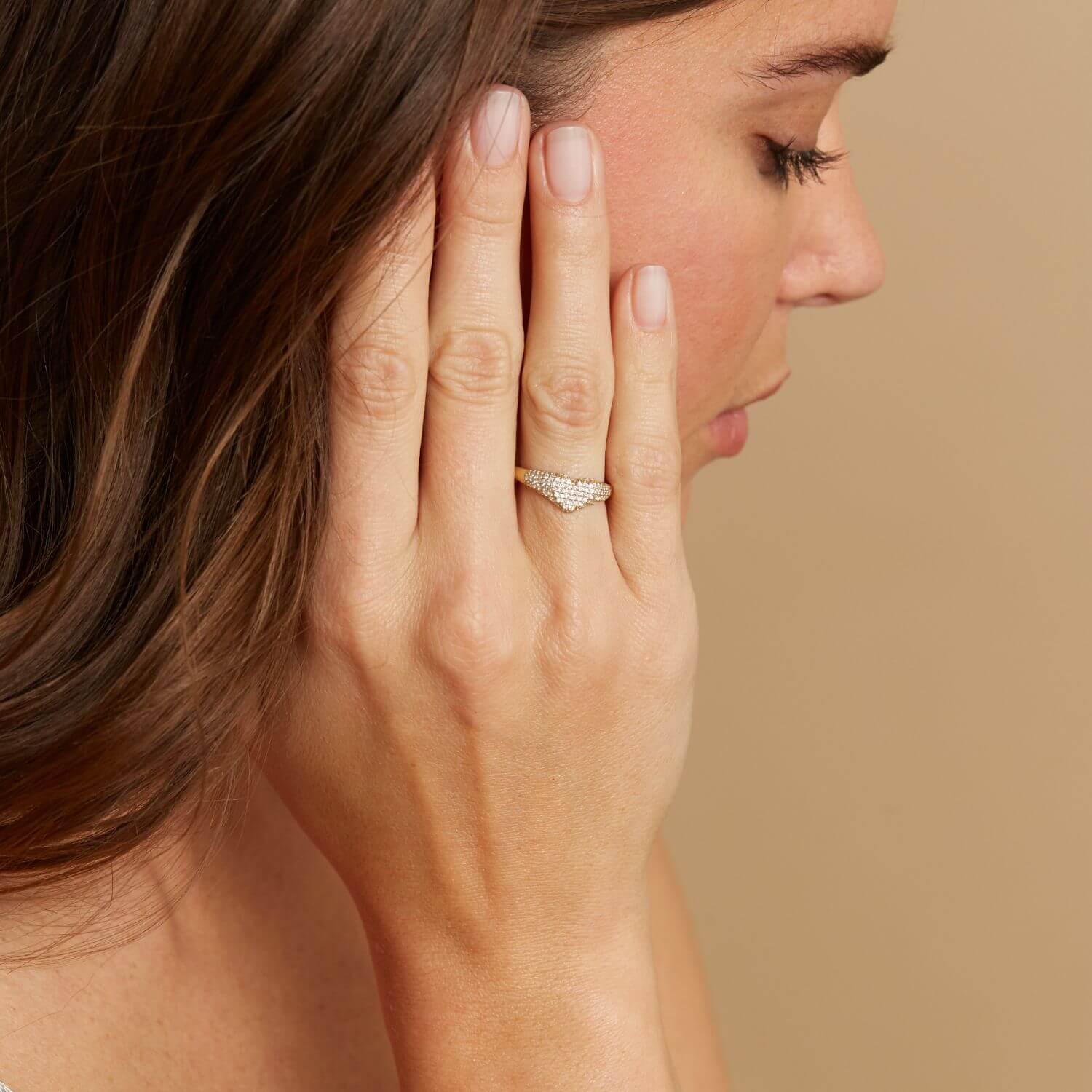 Diamond Heart Pave Signet Ring
