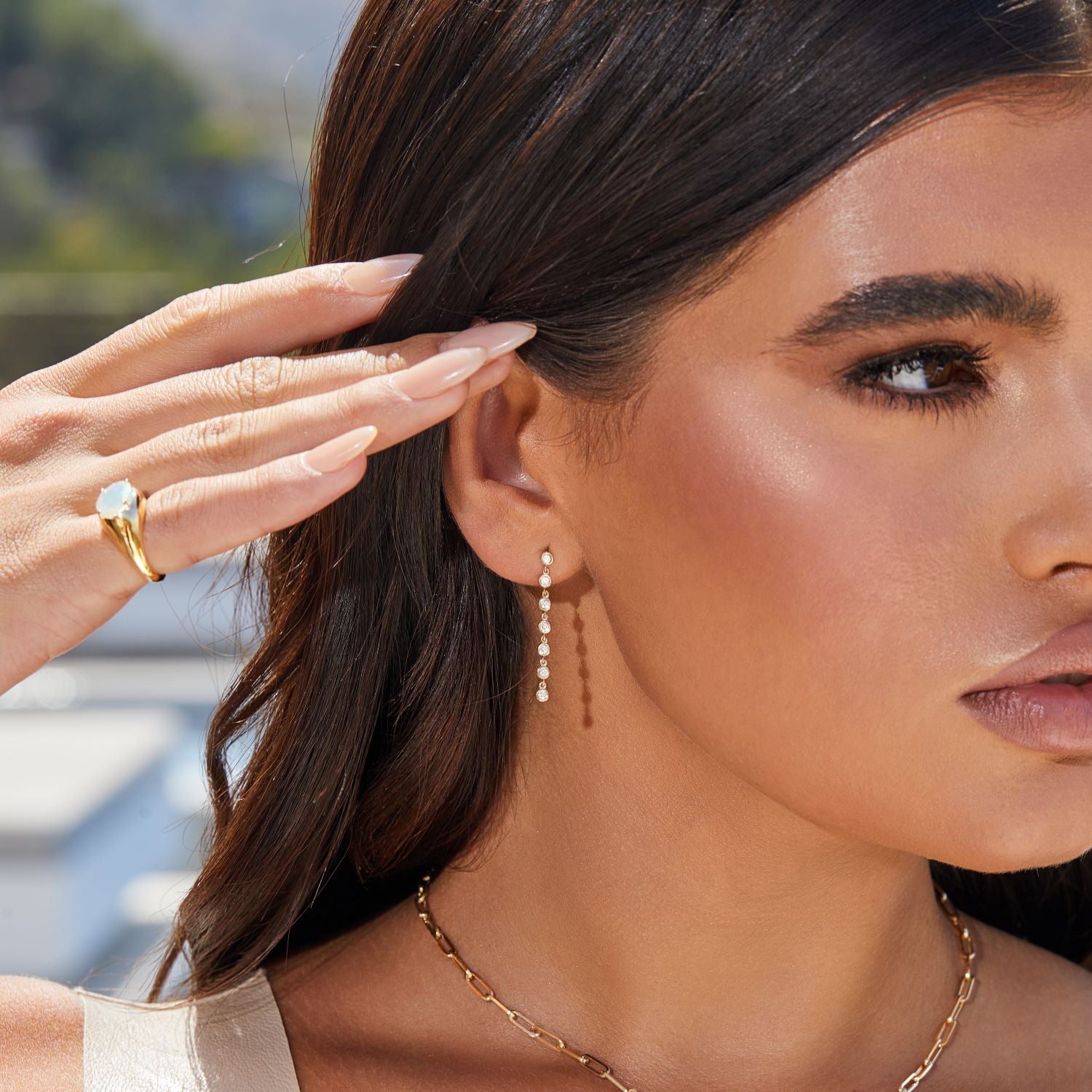 Diamond Bezel Chain Drop Earring
