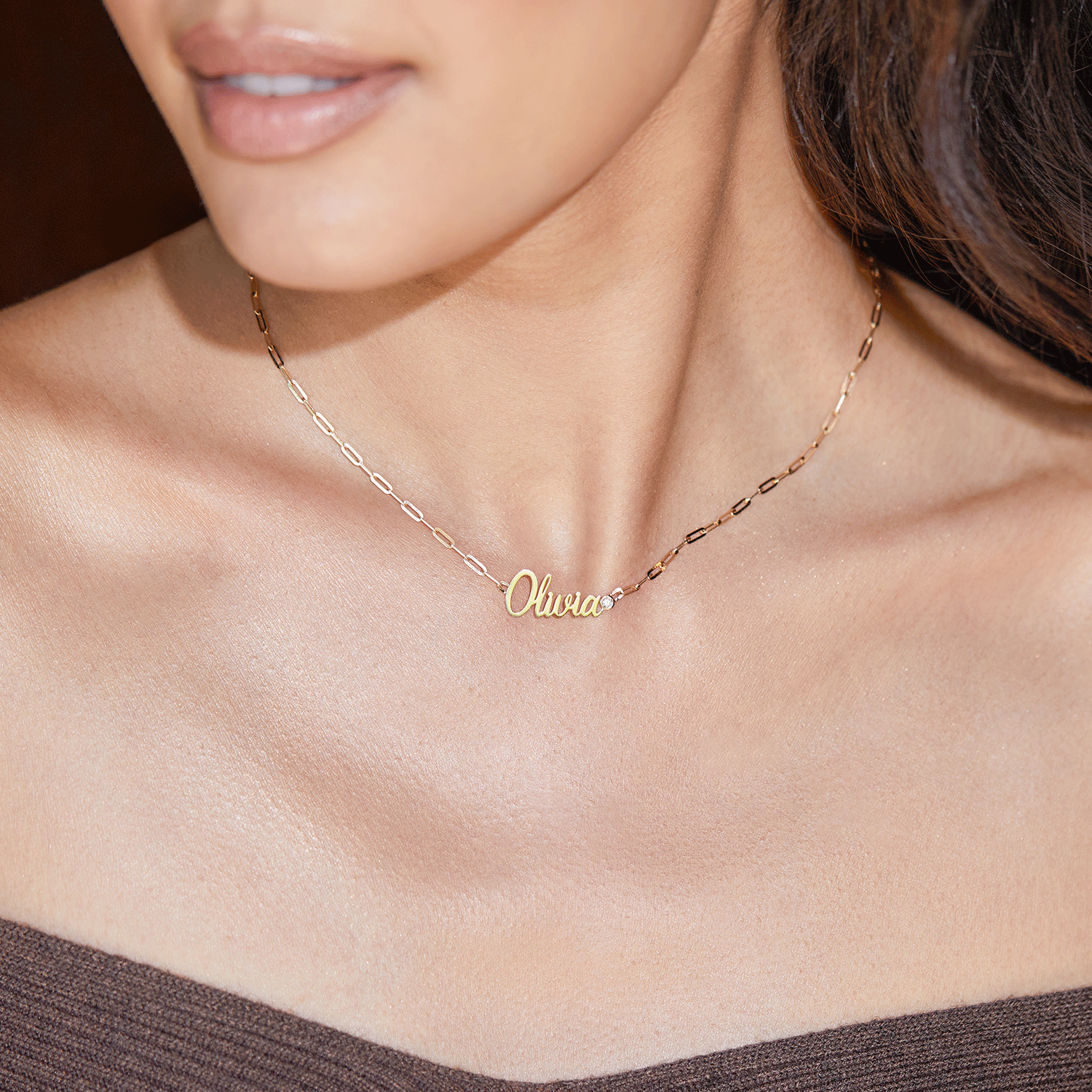 Paper Clip Script Diamond Name Necklace