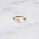 Solid Initial Letter Ring with Birthstone
