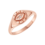 Diamond Evil Eye Round Signet Ring