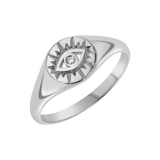 Diamond Evil Eye Round Signet Ring