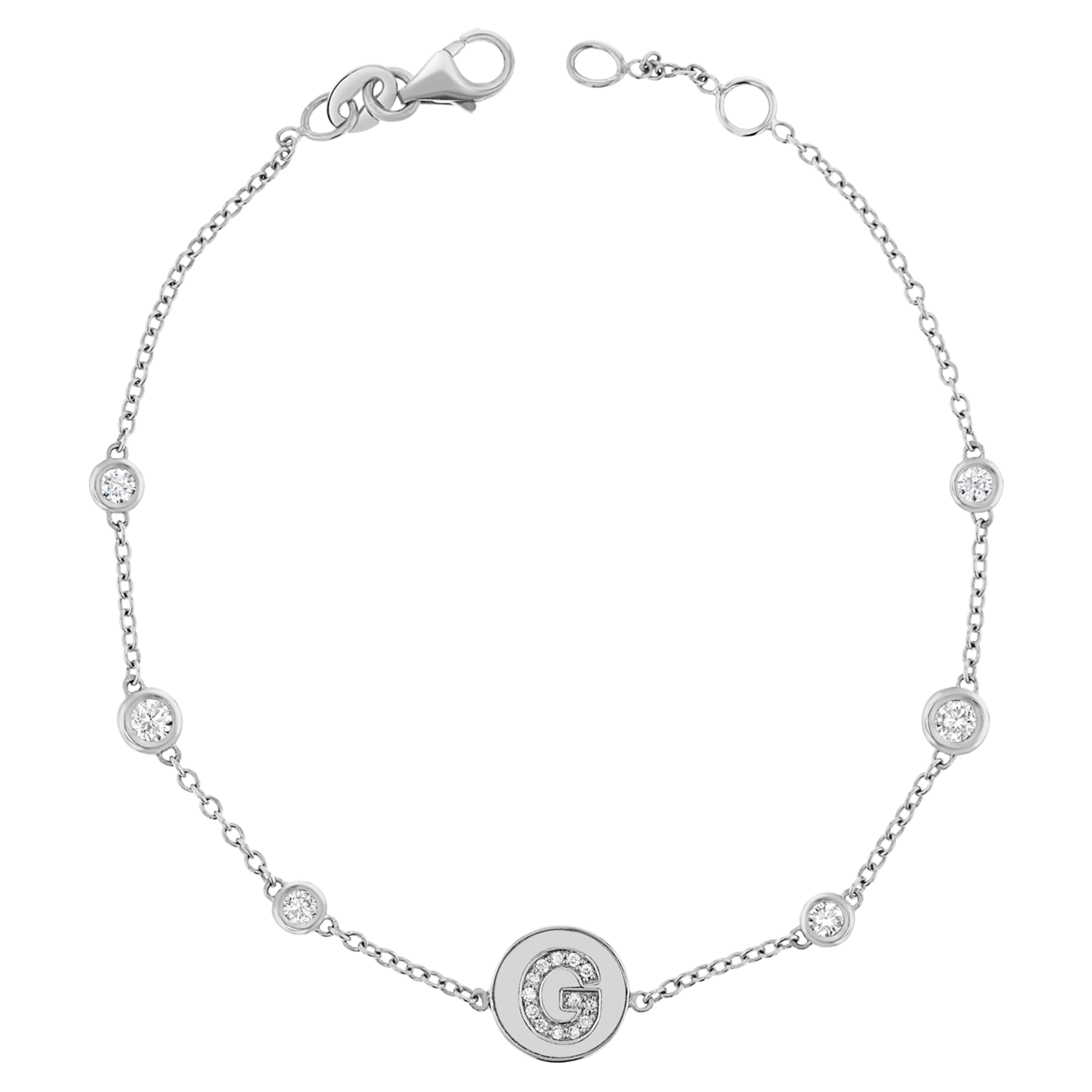 Diamond Bezel Strand Initial Letter Coin Bracelet
