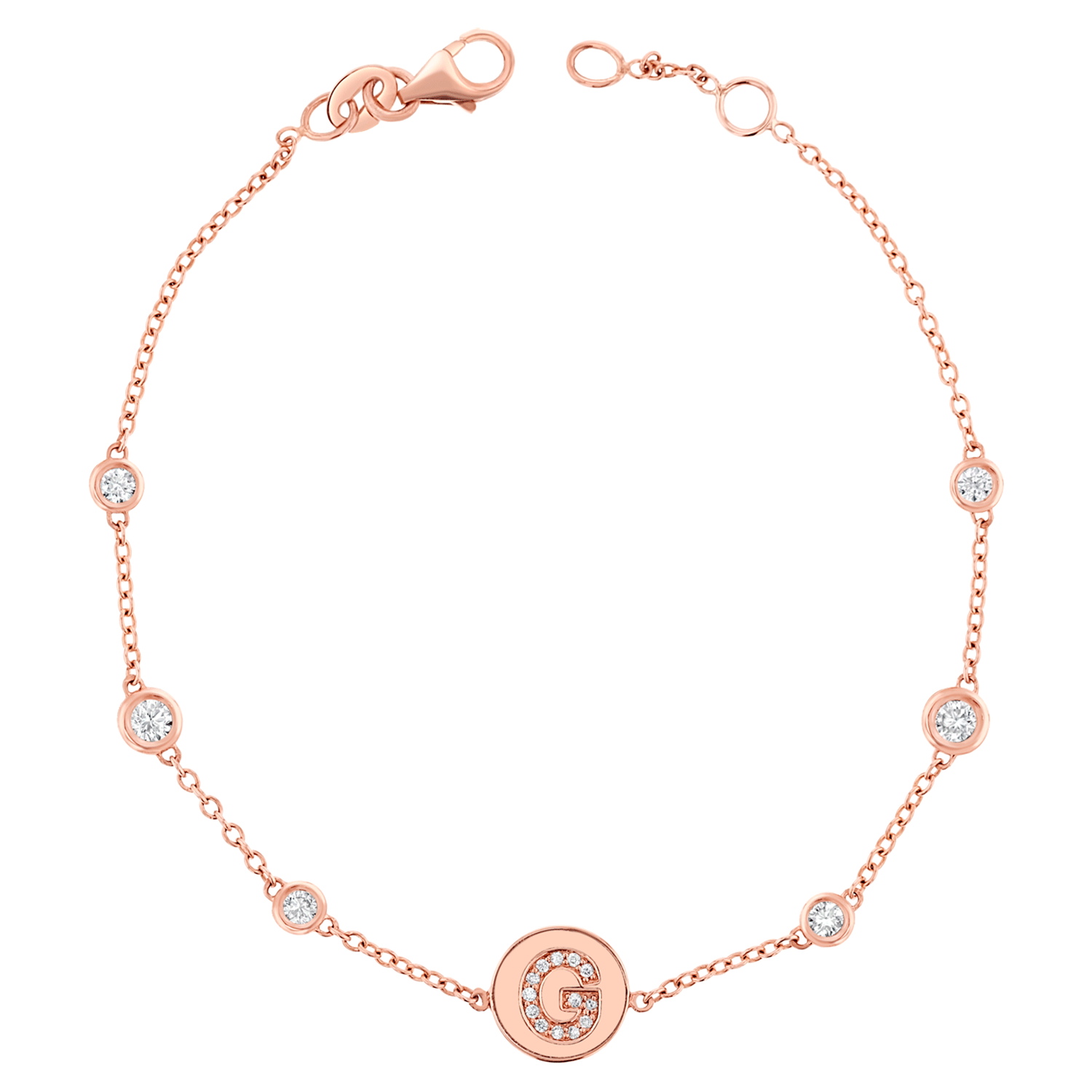 Diamond Bezel Strand Initial Letter Coin Bracelet