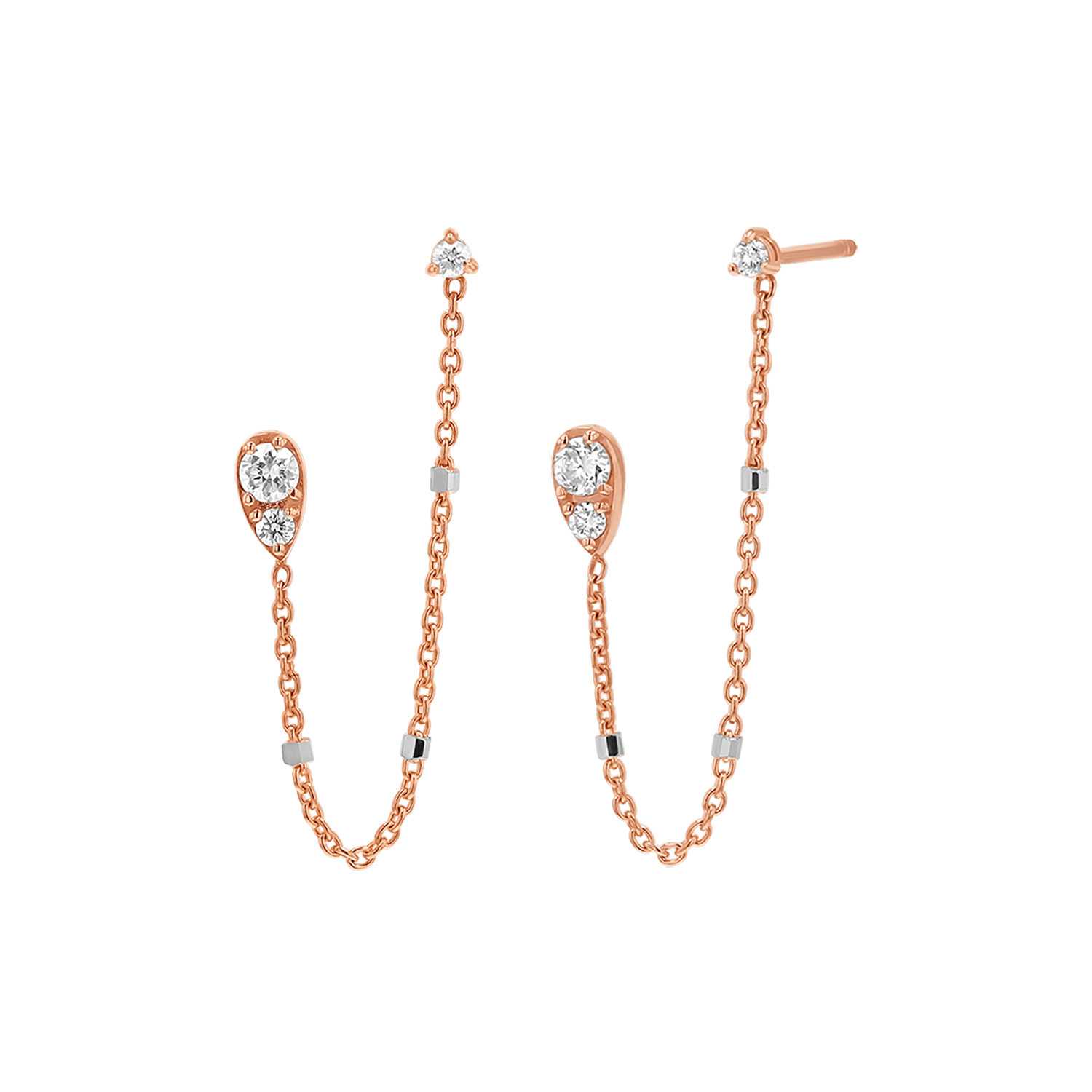 Diamond Pear Chain Duo Stud Earrings