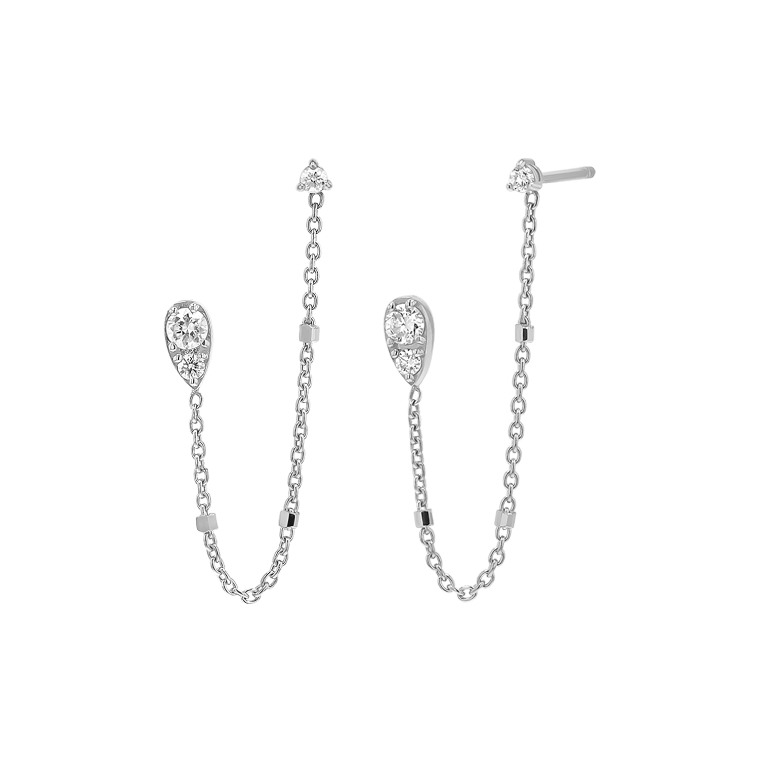 Diamond Pear Chain Duo Stud Earrings