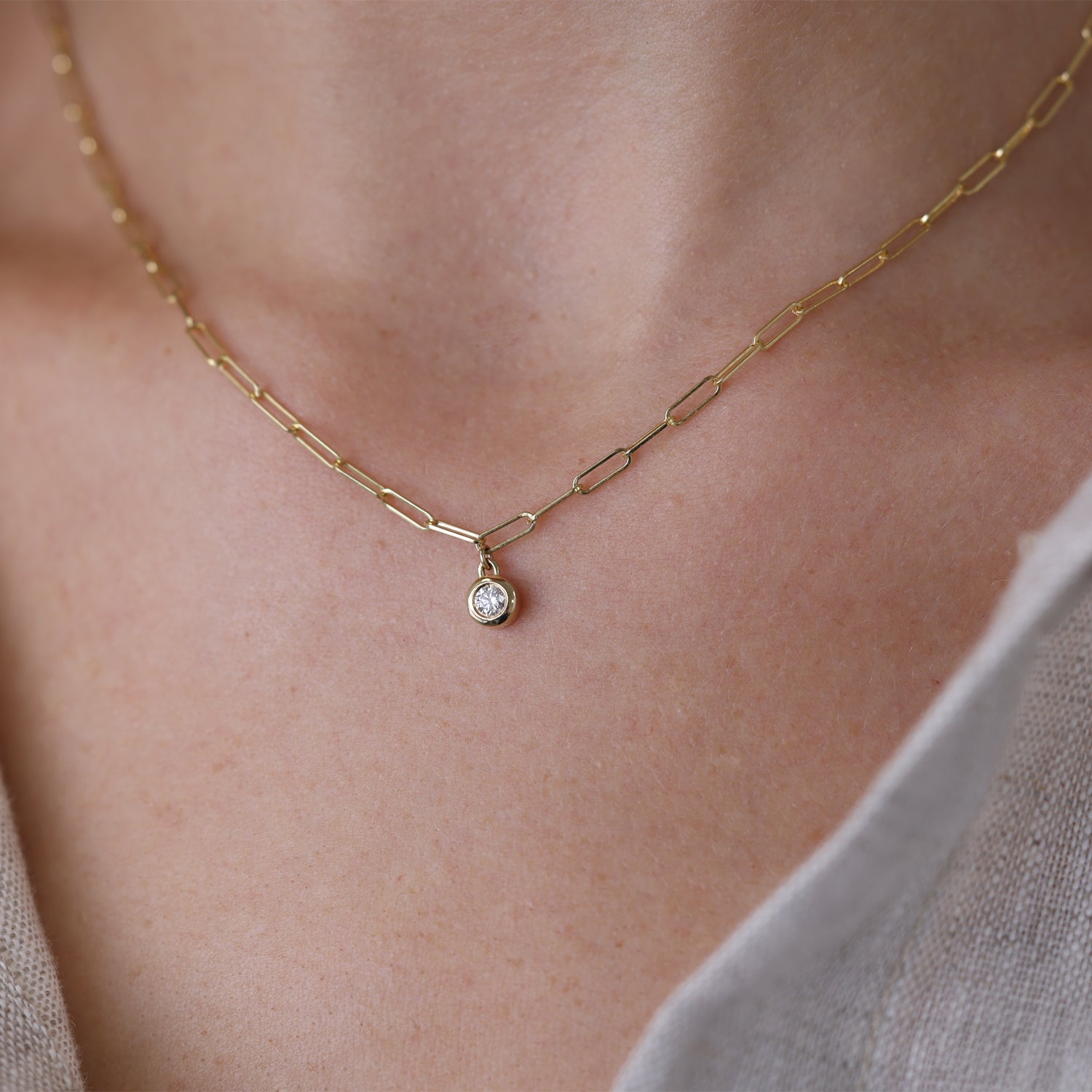 Wire Paperclip Diamond Bezel Necklace