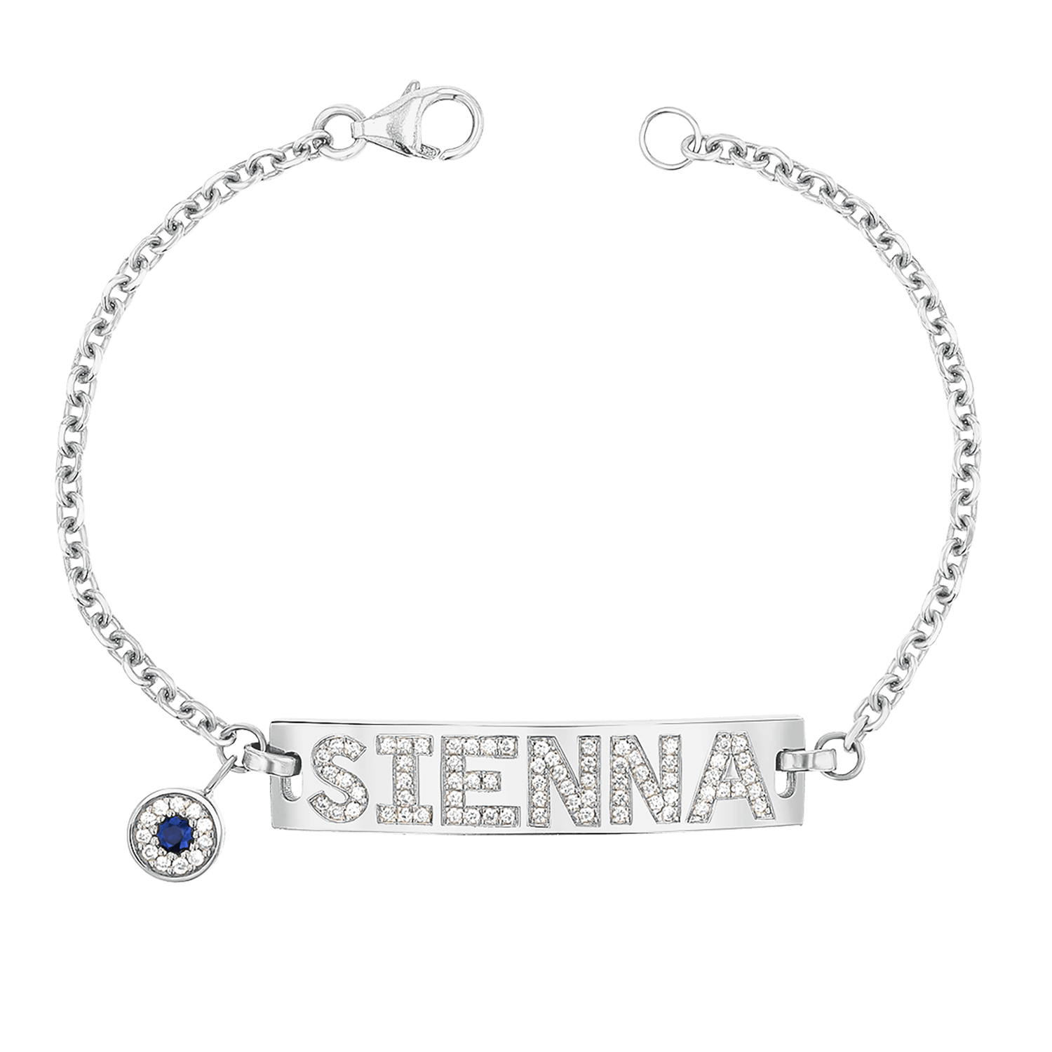 Custom Diamond Bar Bracelet With Evil Eye