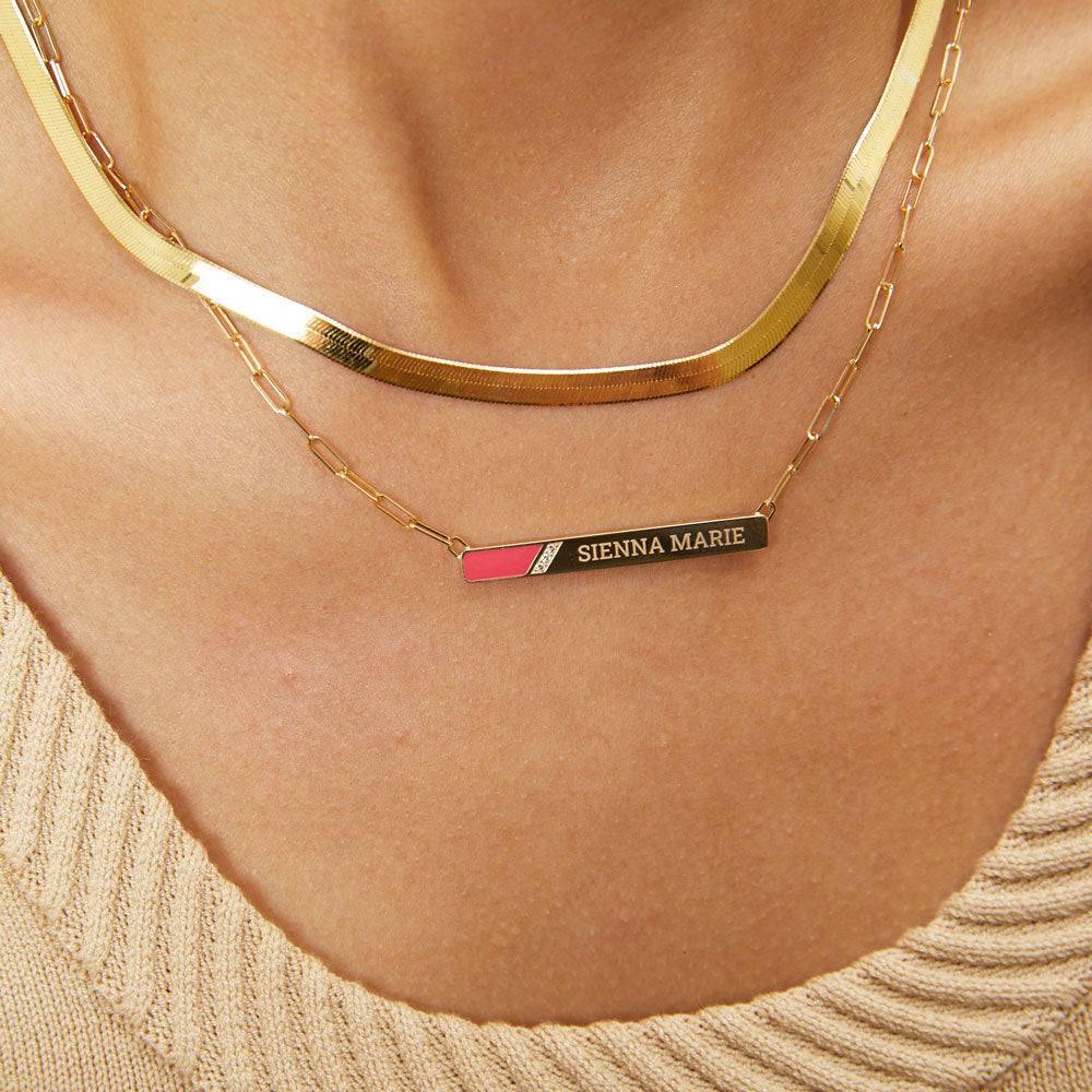 Slash Engravable Necklace with Diamond Accents