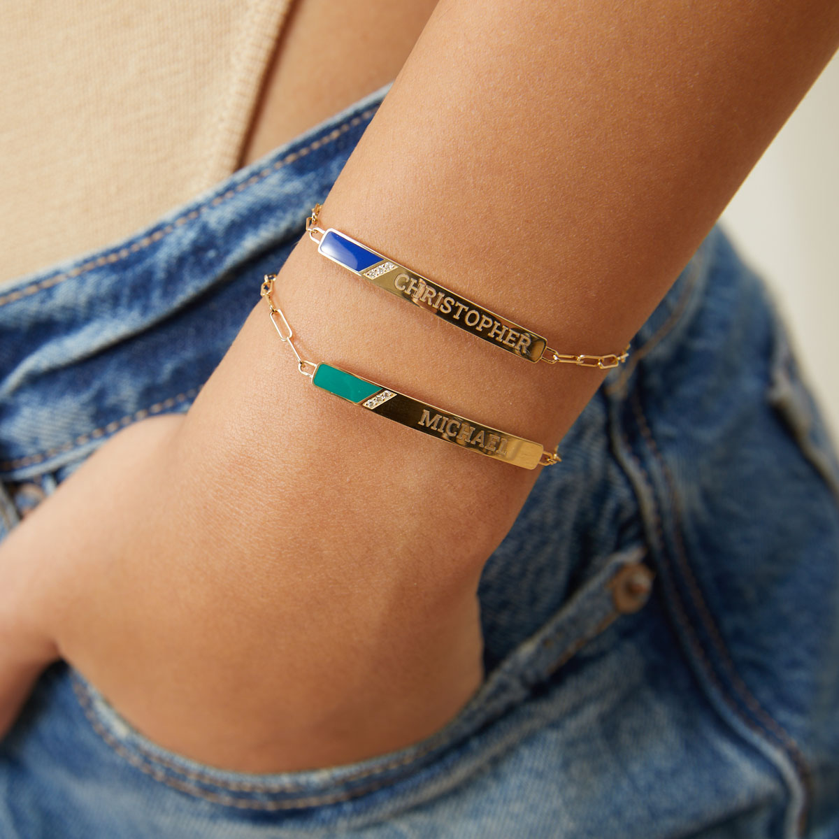 Slash Engravable Bracelet with Diamond Accents
