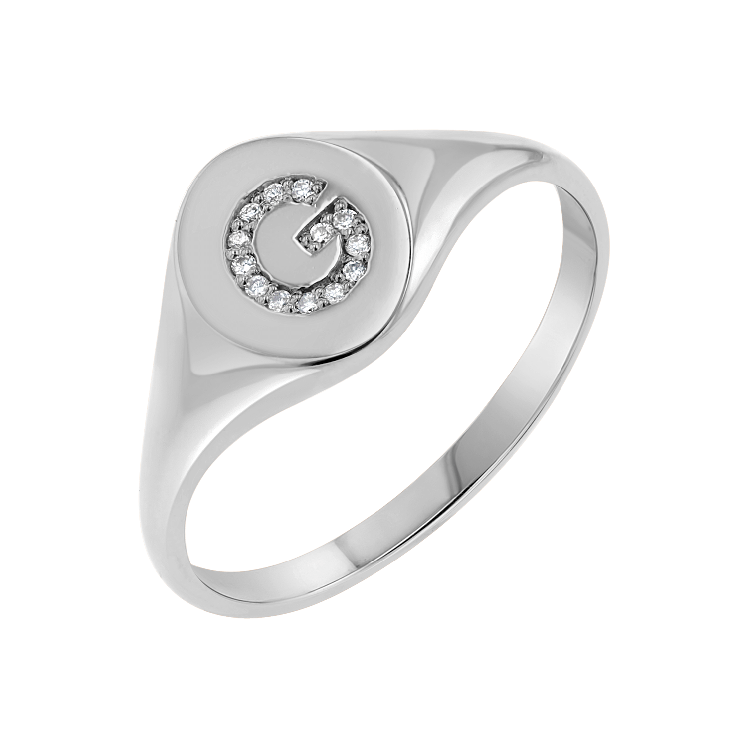 Diamond Signet Initial Letter Ring