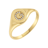 Diamond Signet Initial Letter Ring