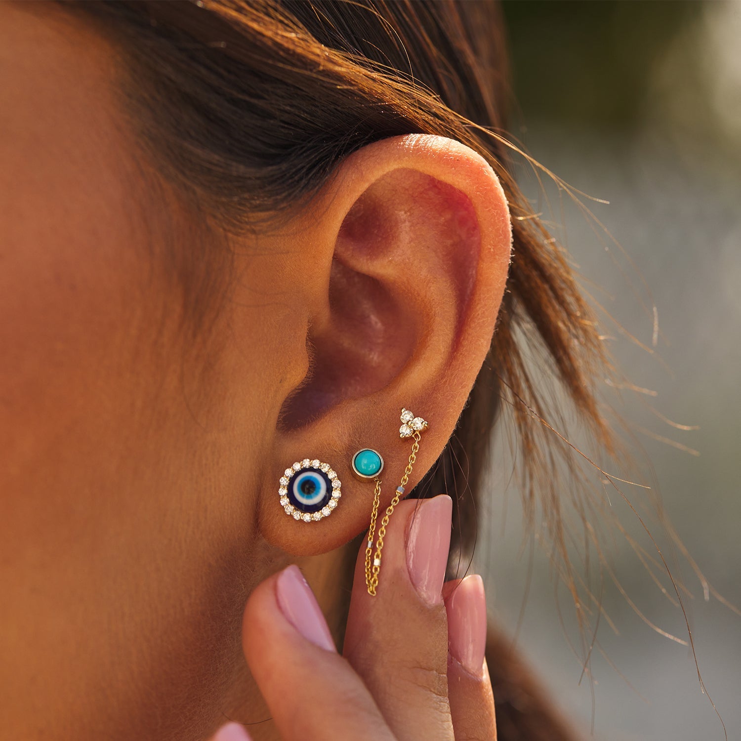 Round Diamond Evil Eye Studs