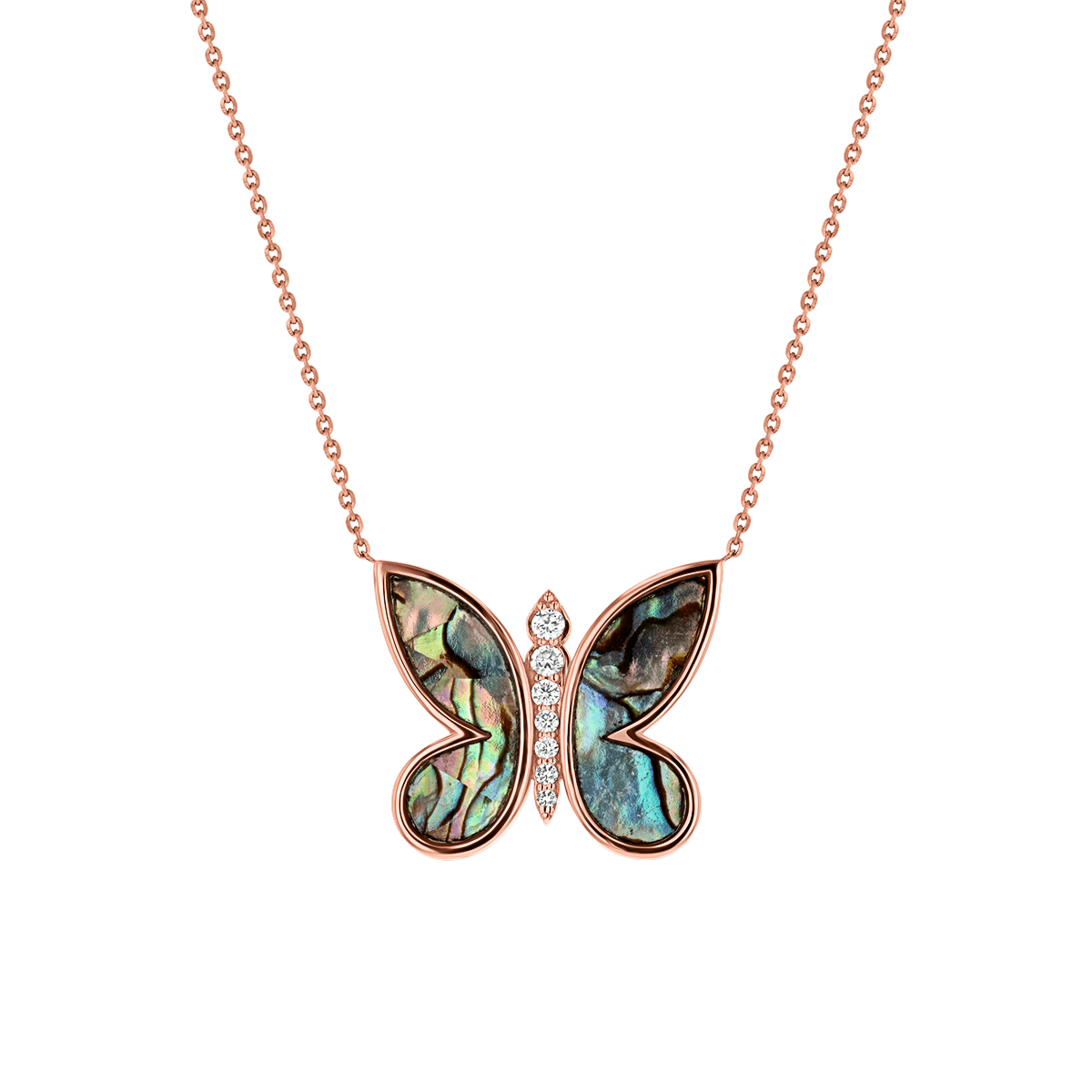 Diamond Abalone Inlay Butterfly Necklace