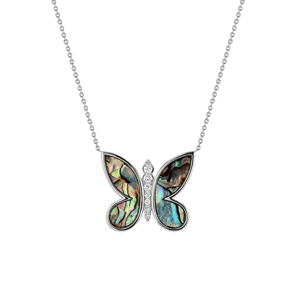 Diamond Abalone Inlay Butterfly Necklace