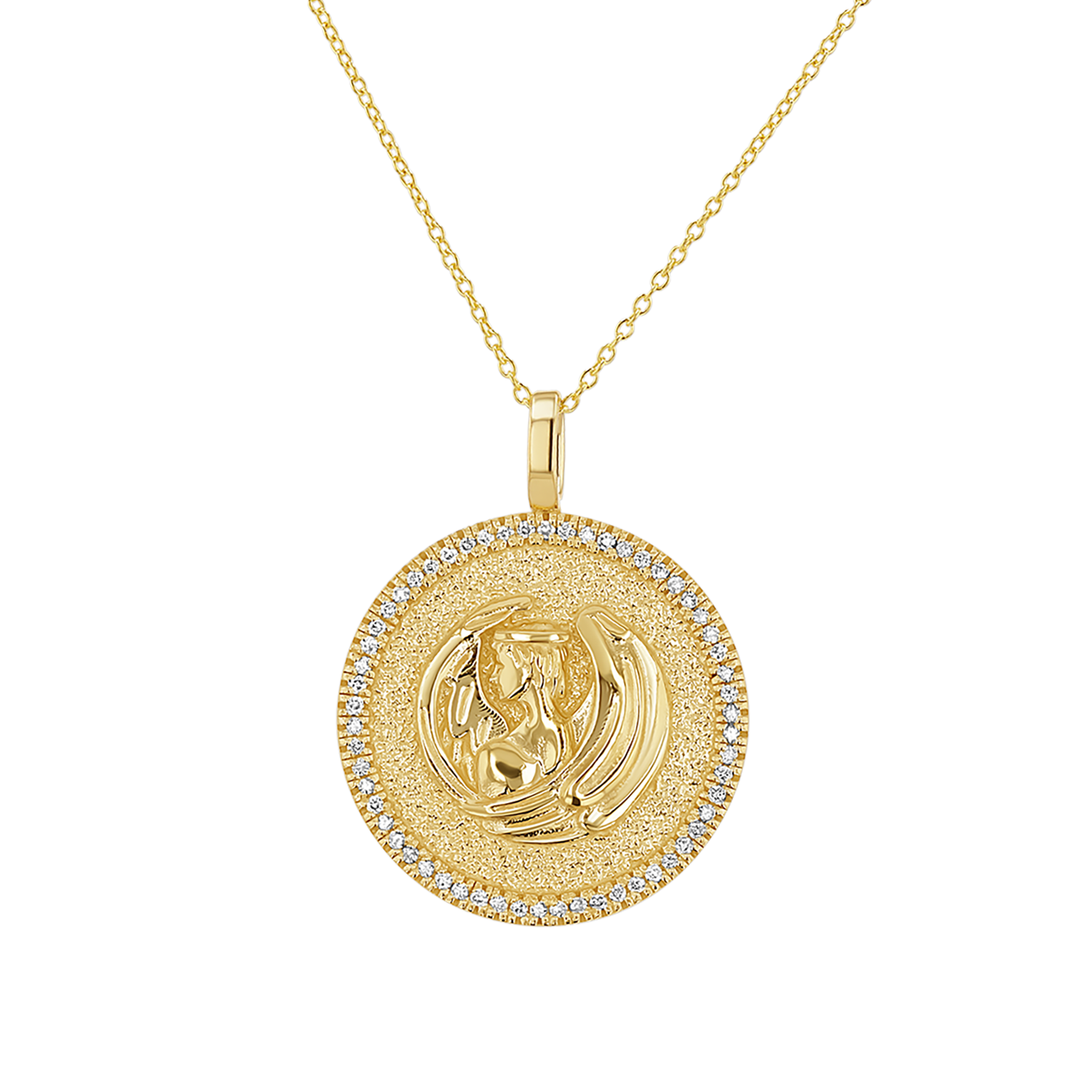 Diamond Zodiac Coin Medallion Necklace