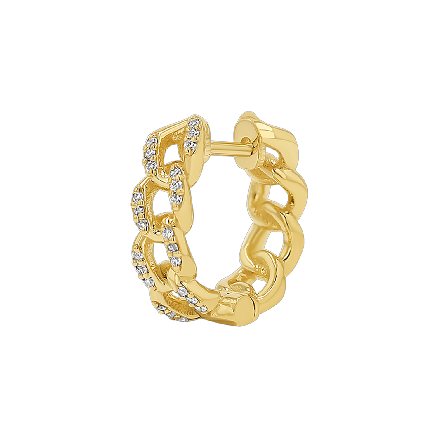 Diamond Cuban Link Huggies Hoop Earrings