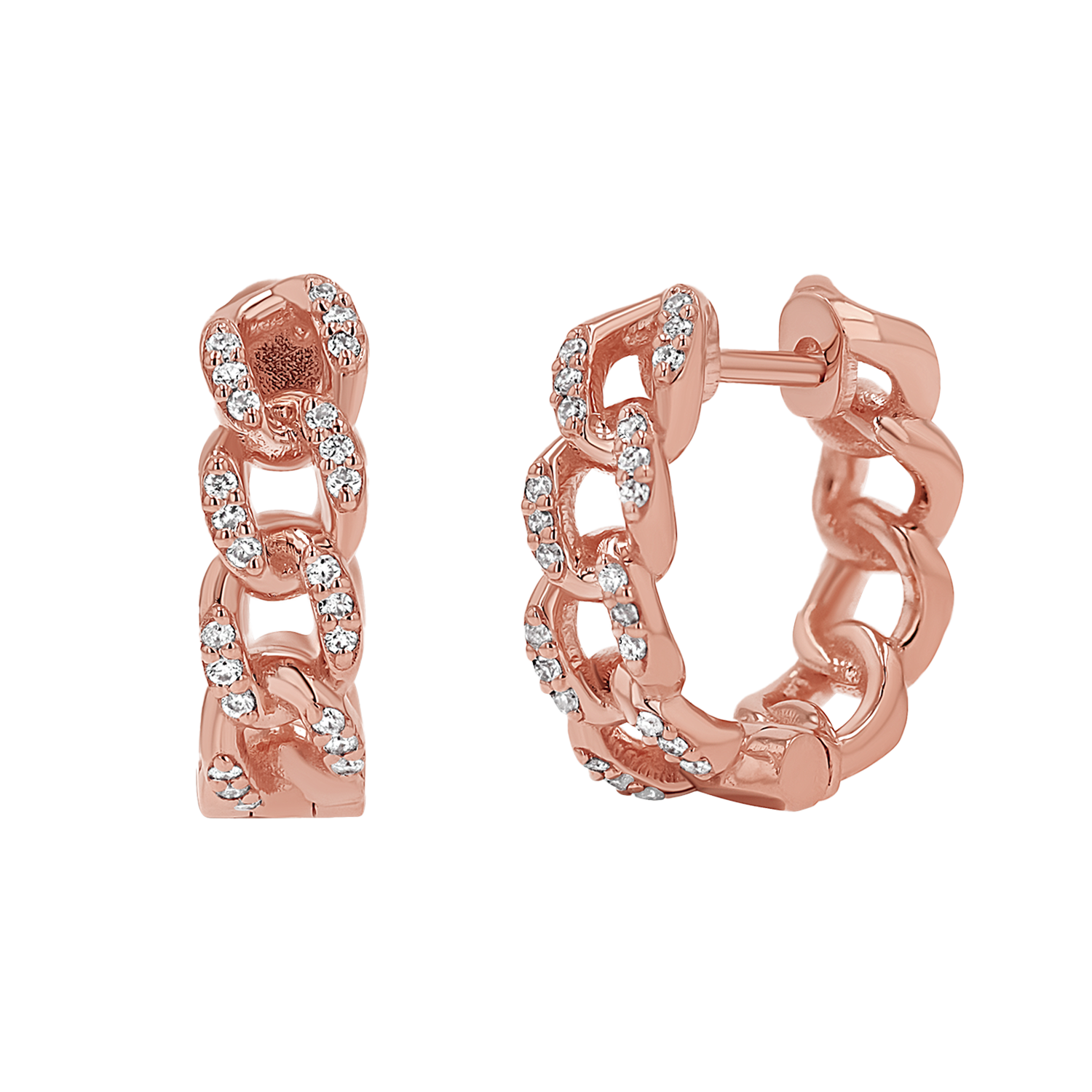 Diamond Cuban Link Huggies Hoop Earrings