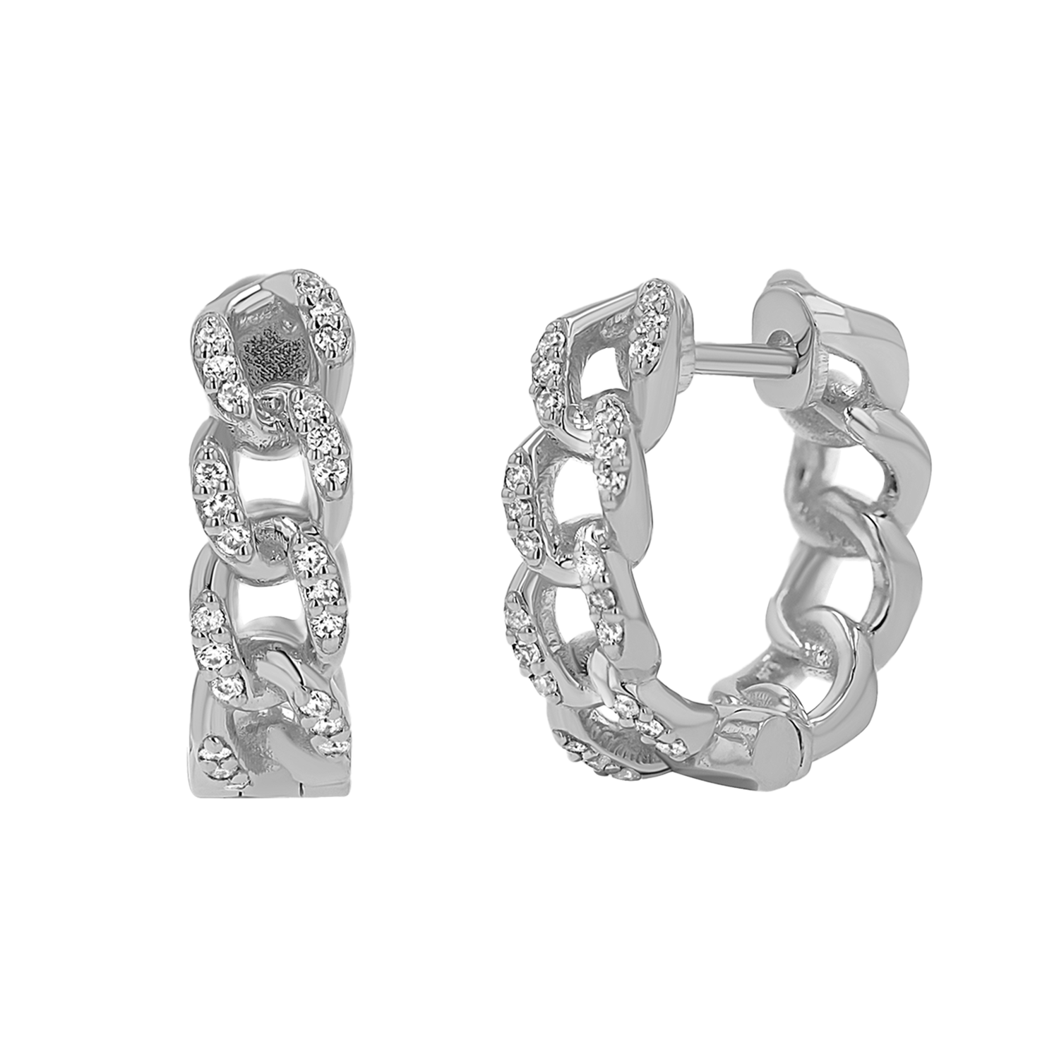 Diamond Cuban Link Huggies Hoop Earrings