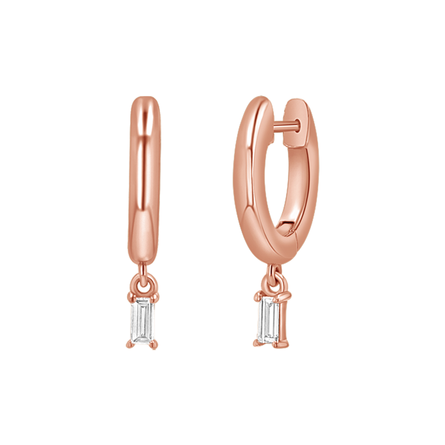 Diamond Baguette Charm Drop Huggies