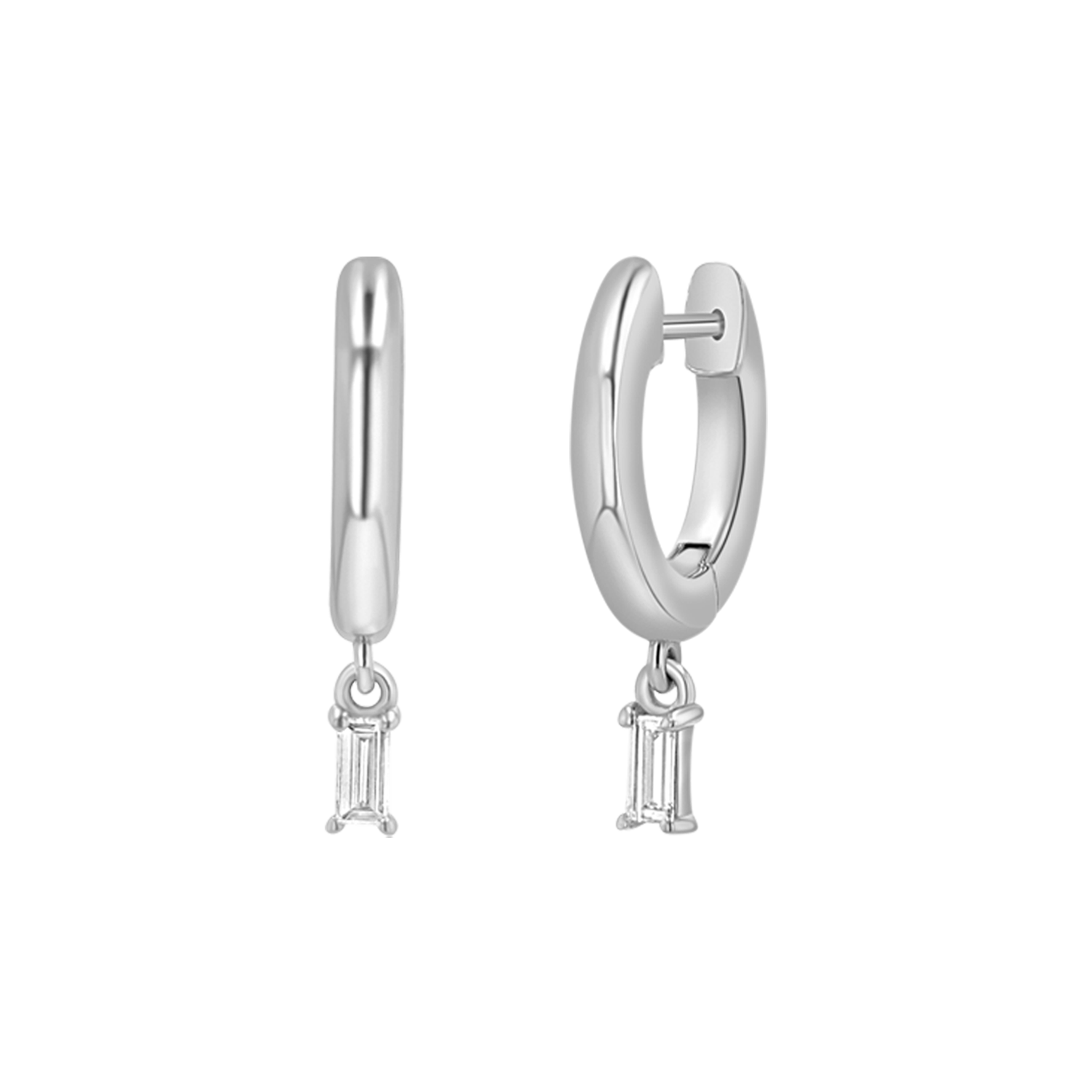 Diamond Baguette Charm Drop Huggies