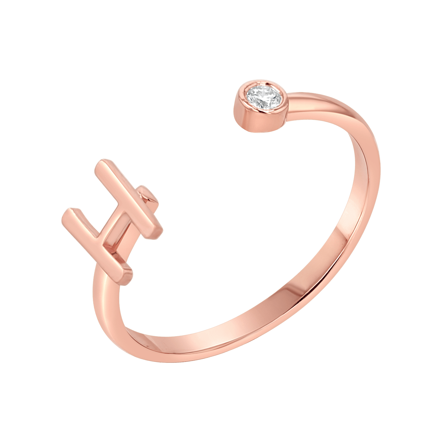 Solid Initial Letter Ring with Birthstone