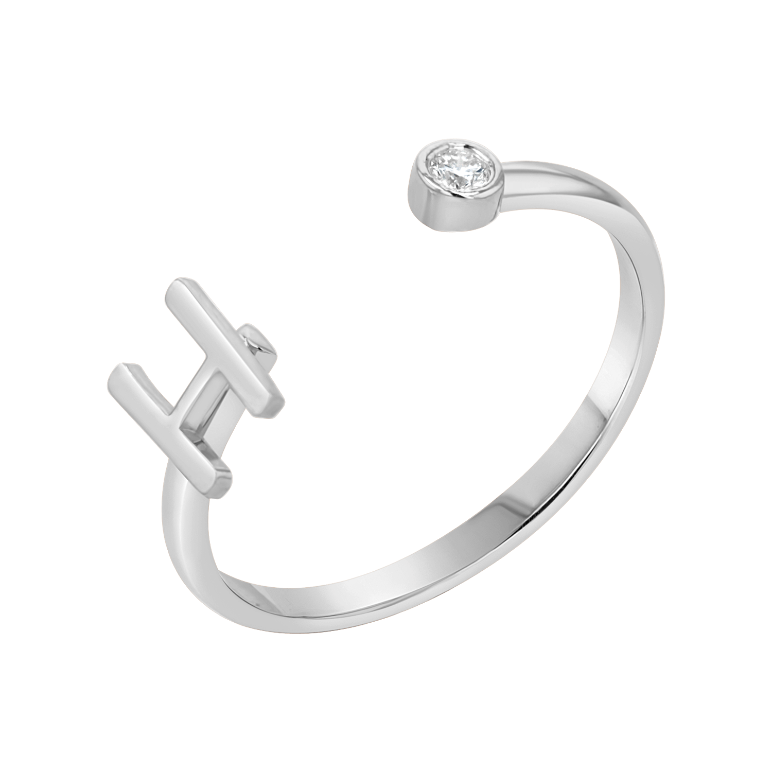 Solid Initial Letter Ring with Birthstone