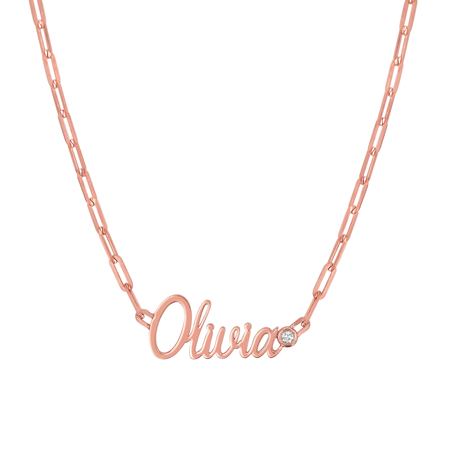 Paper Clip Script Diamond Name Necklace