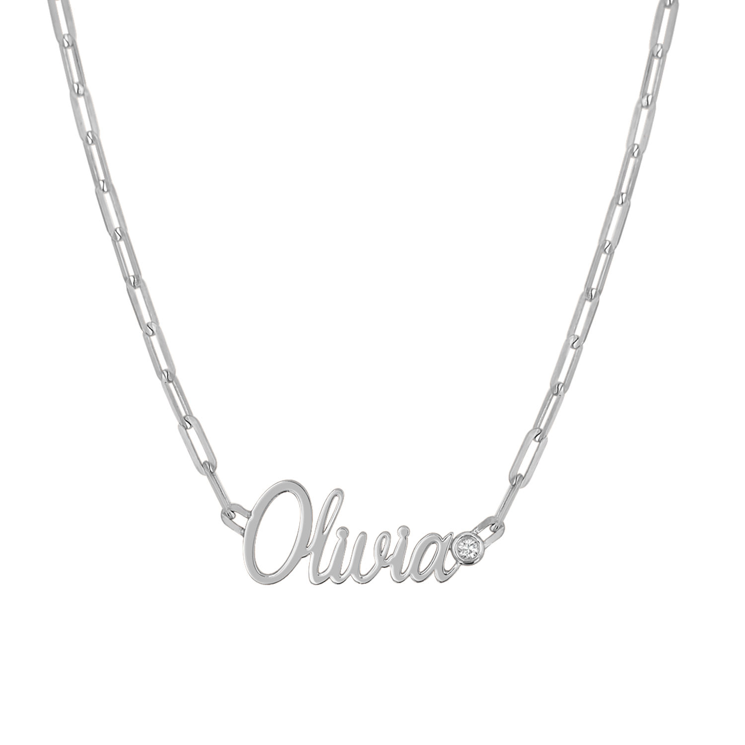 Paper Clip Script Diamond Name Necklace