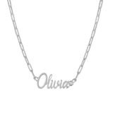 Paper Clip Script Diamond Name Necklace