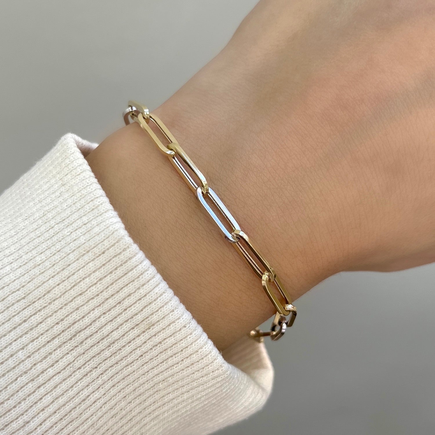 Two-Tone Large Paper Clip Chain Bracelet