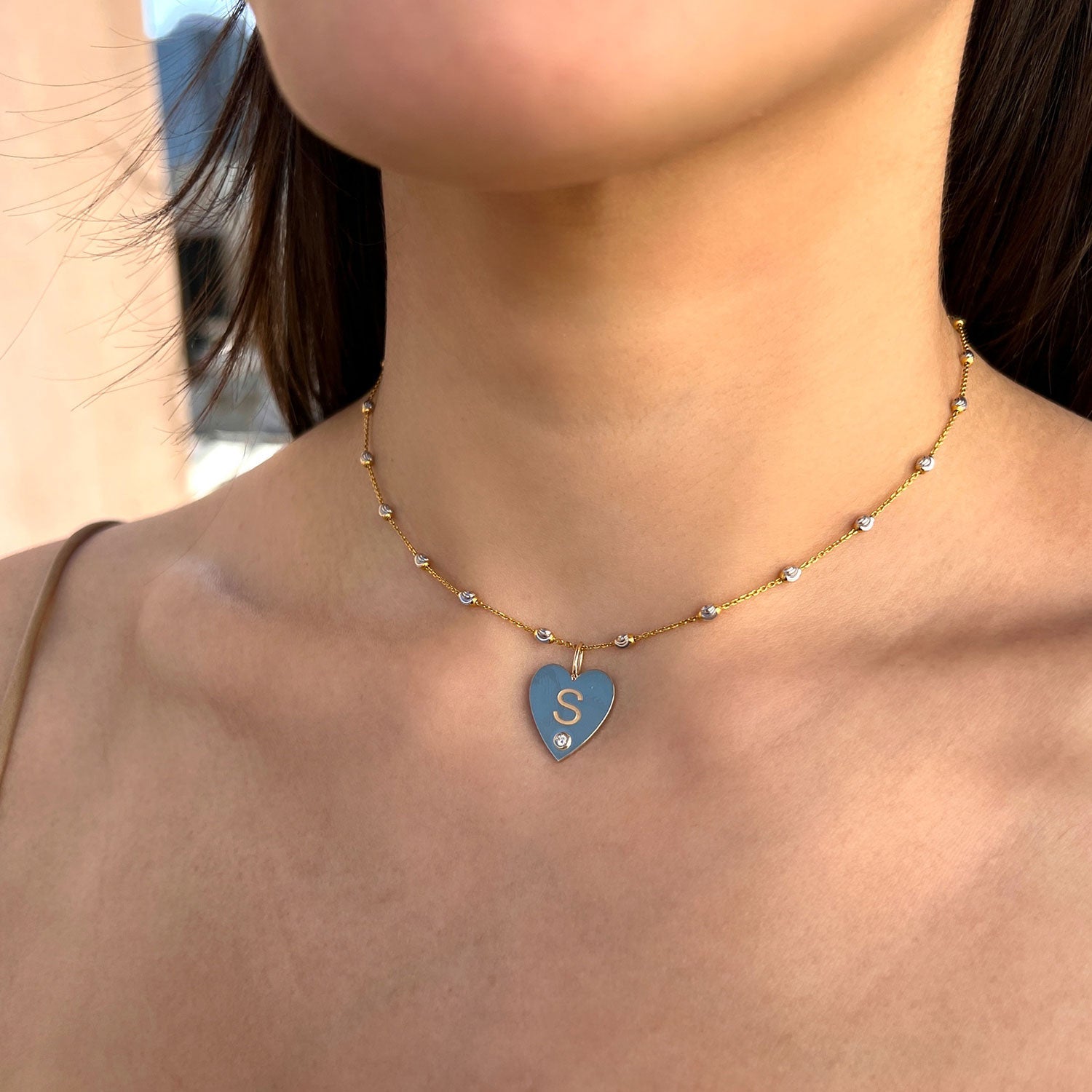Engravable Diamond Initial Heart Charm