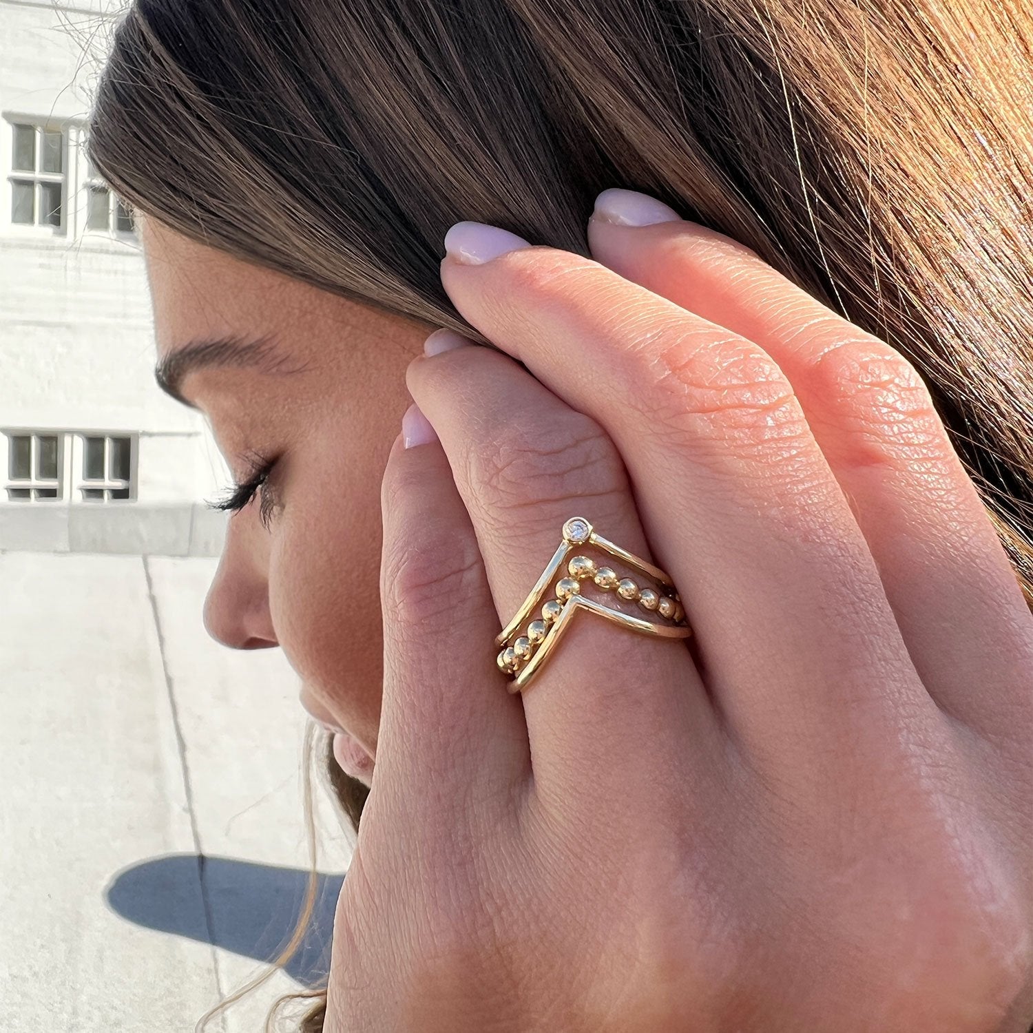 Beaded Wishbone Ring