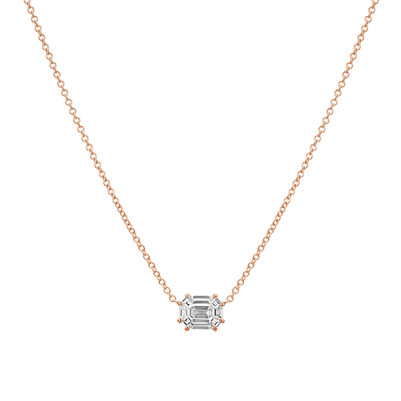 Emerald Shape Illusion Set Diamond Necklace