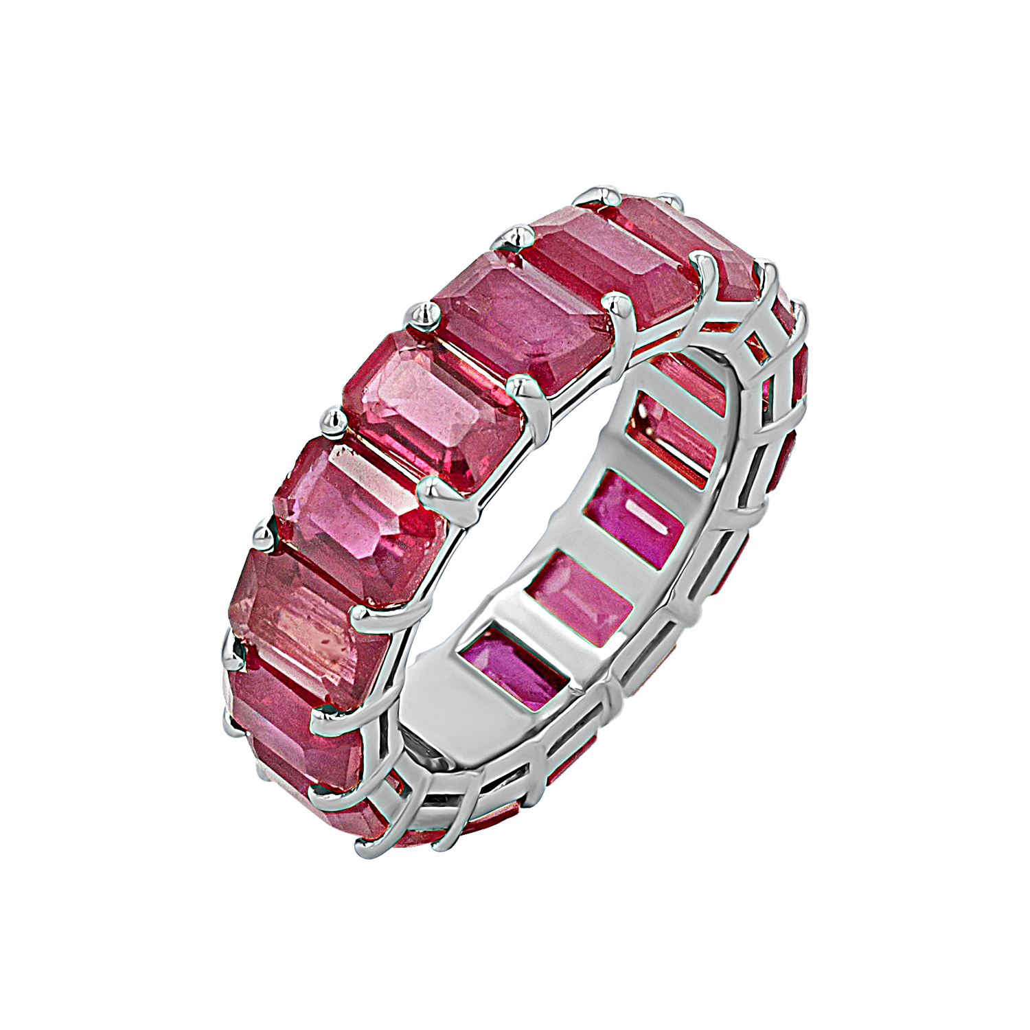 Genuine Ruby Emerald Cut Eternity Ring