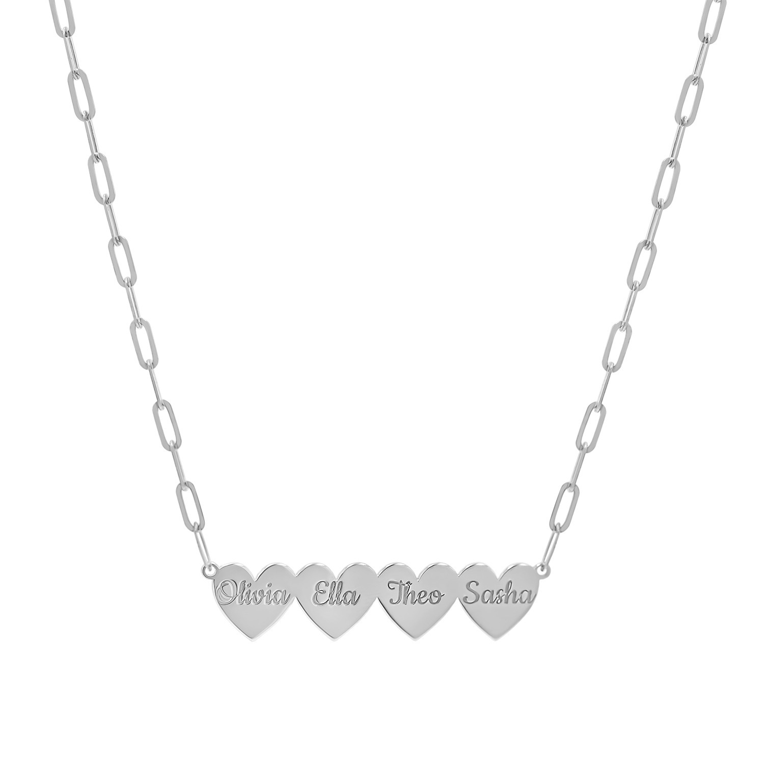 Engravable Multi Heart Paper Clip Necklace