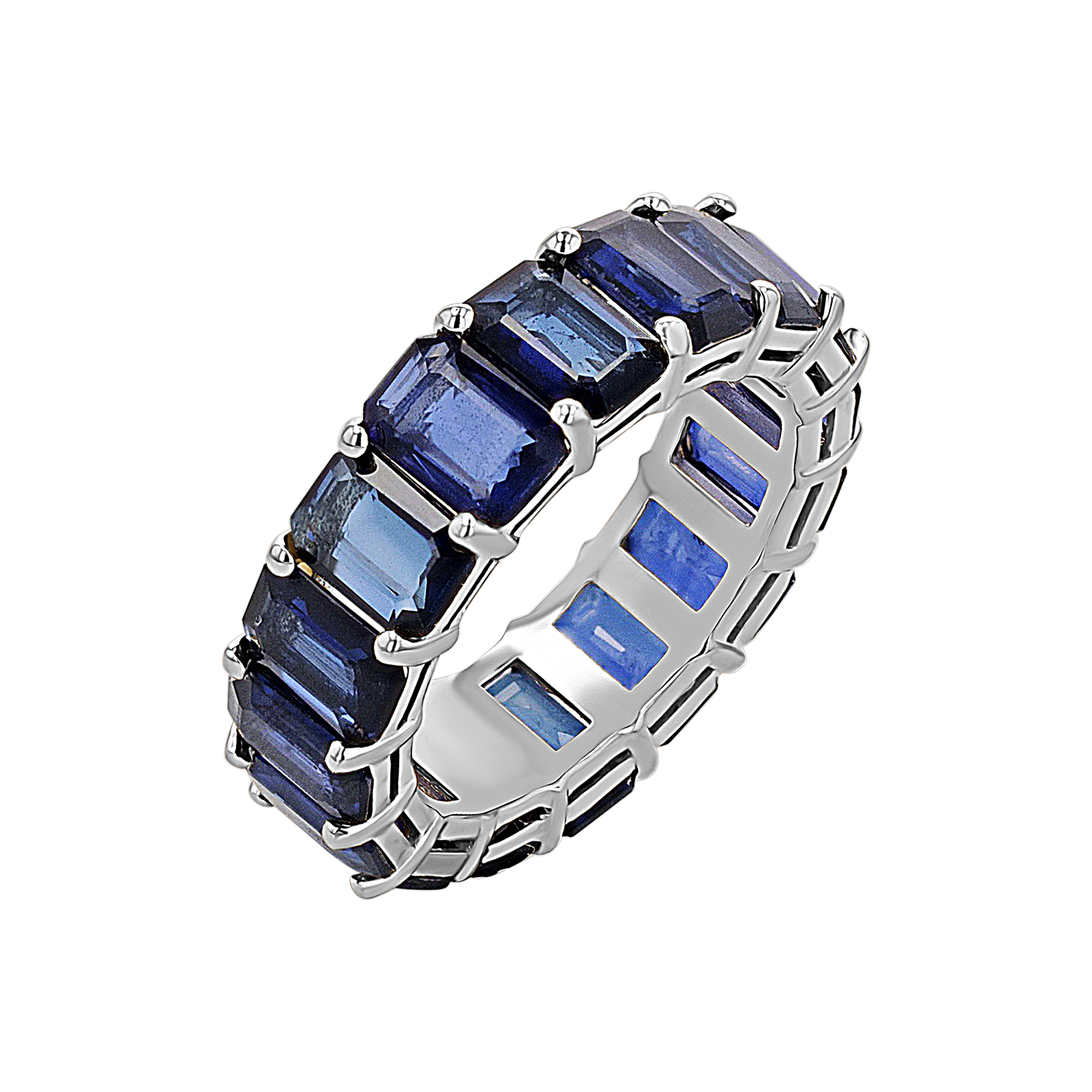 Genuine Blue Sapphire Emerald Cut Eternity Ring