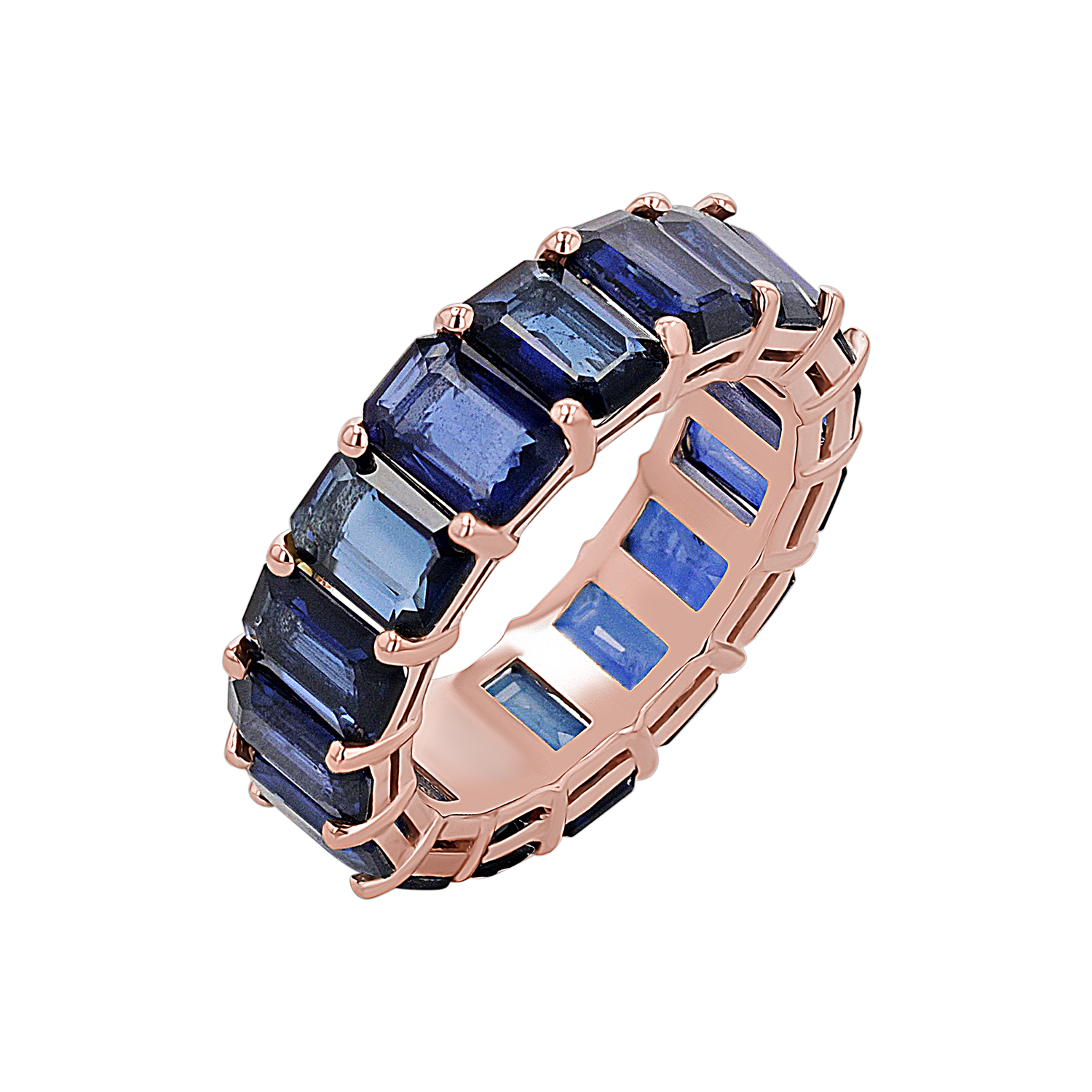 Genuine Blue Sapphire Emerald Cut Eternity Ring