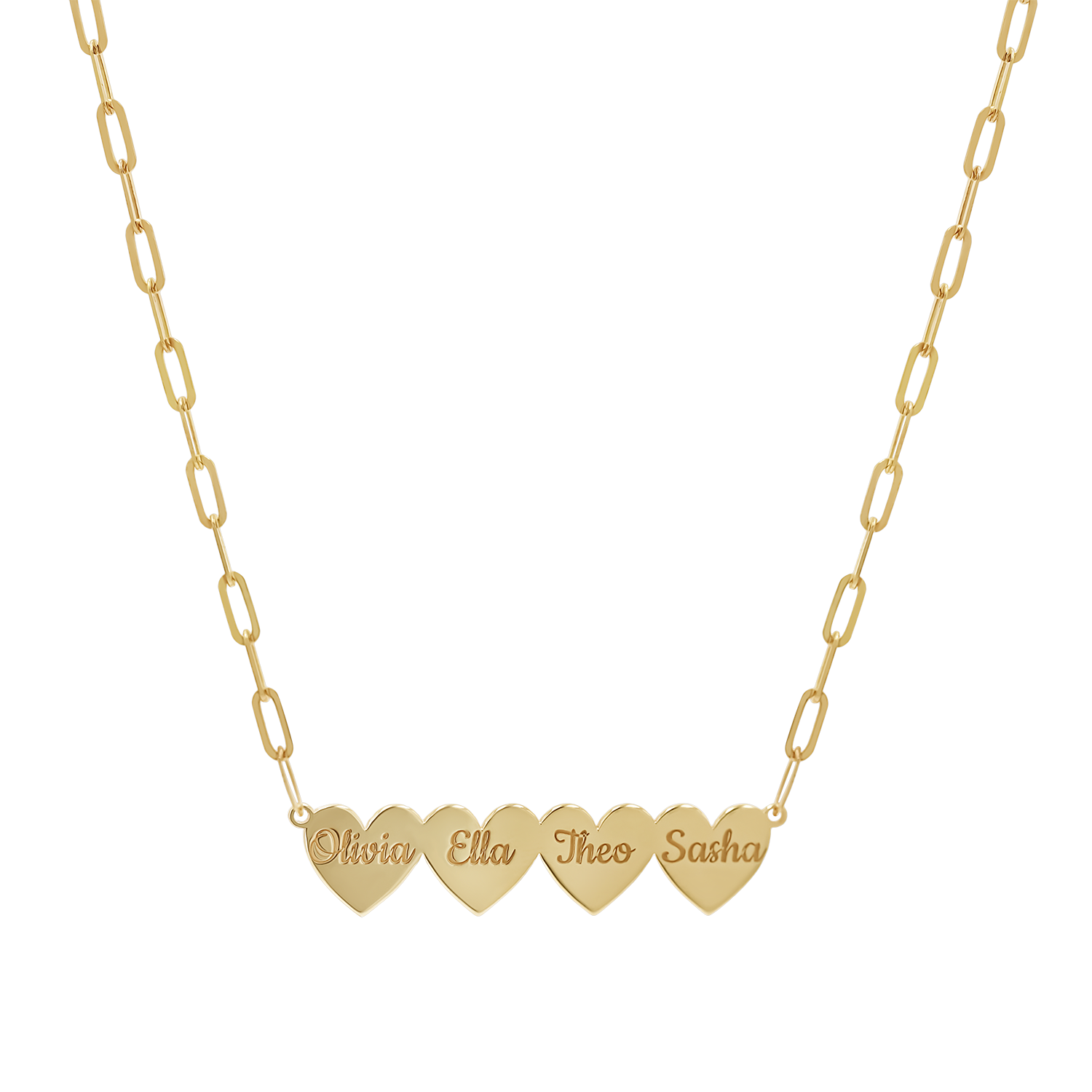 Engravable Multi Heart Paper Clip Necklace