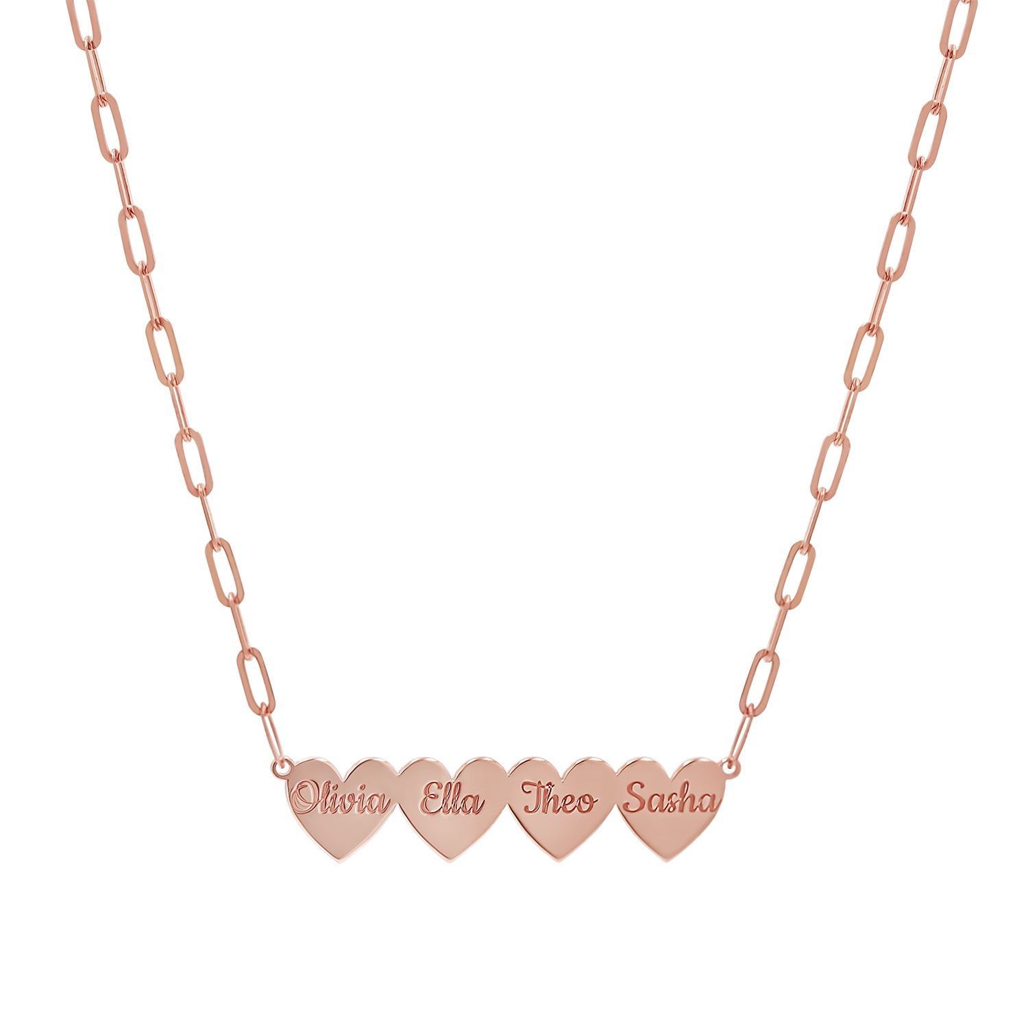 Engravable Multi Heart Paper Clip Necklace