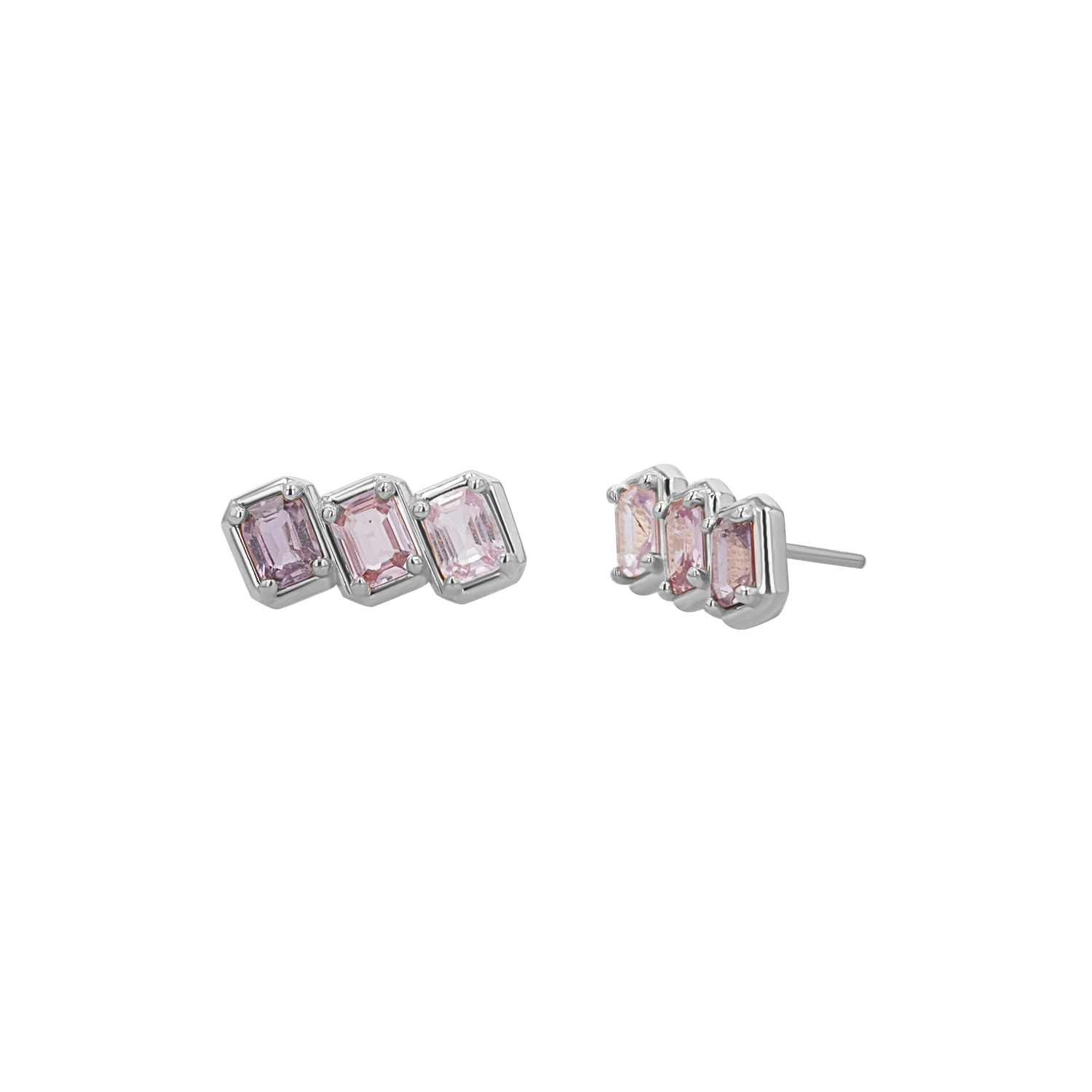 Emerald Cut Pink Ombré Trio Sapphire Earrings