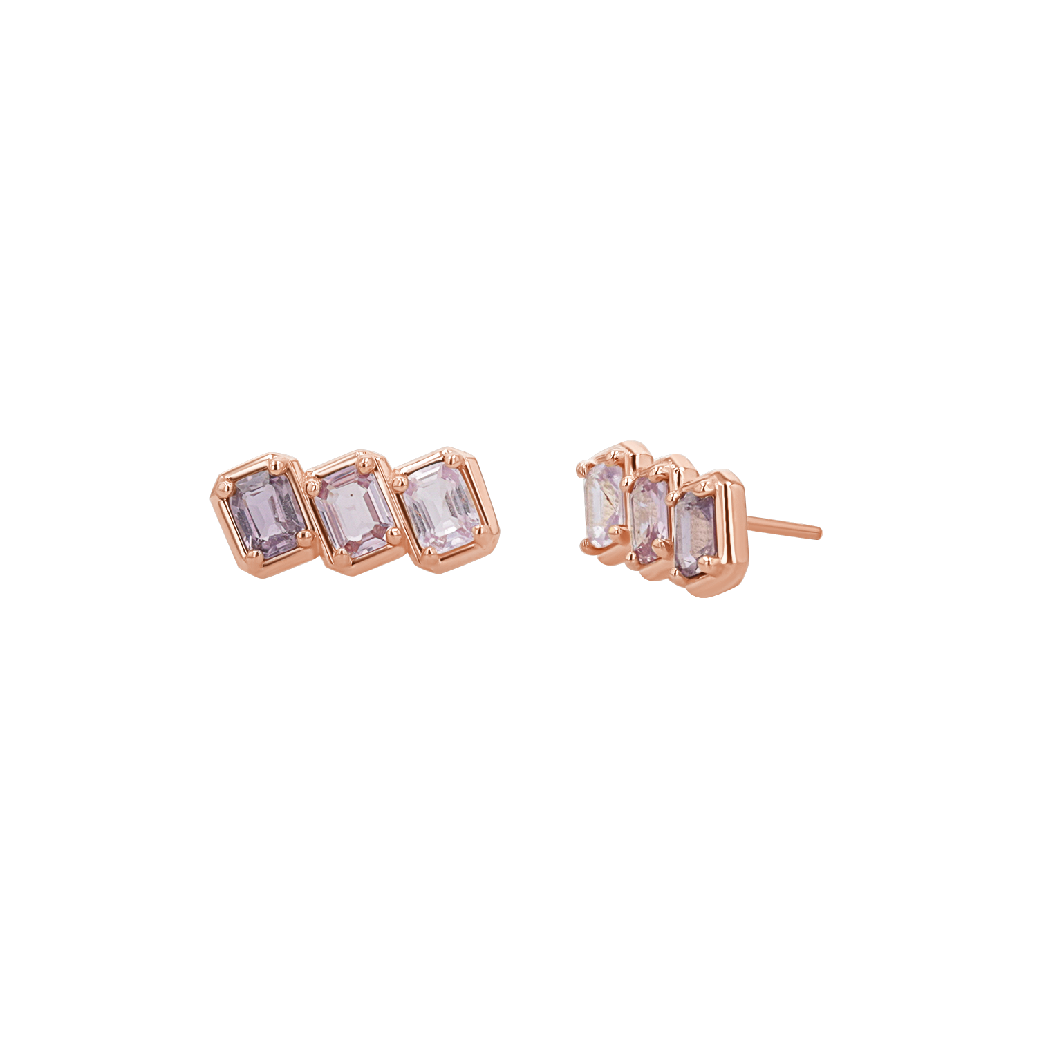Emerald Cut Pink Ombré Trio Sapphire Earrings