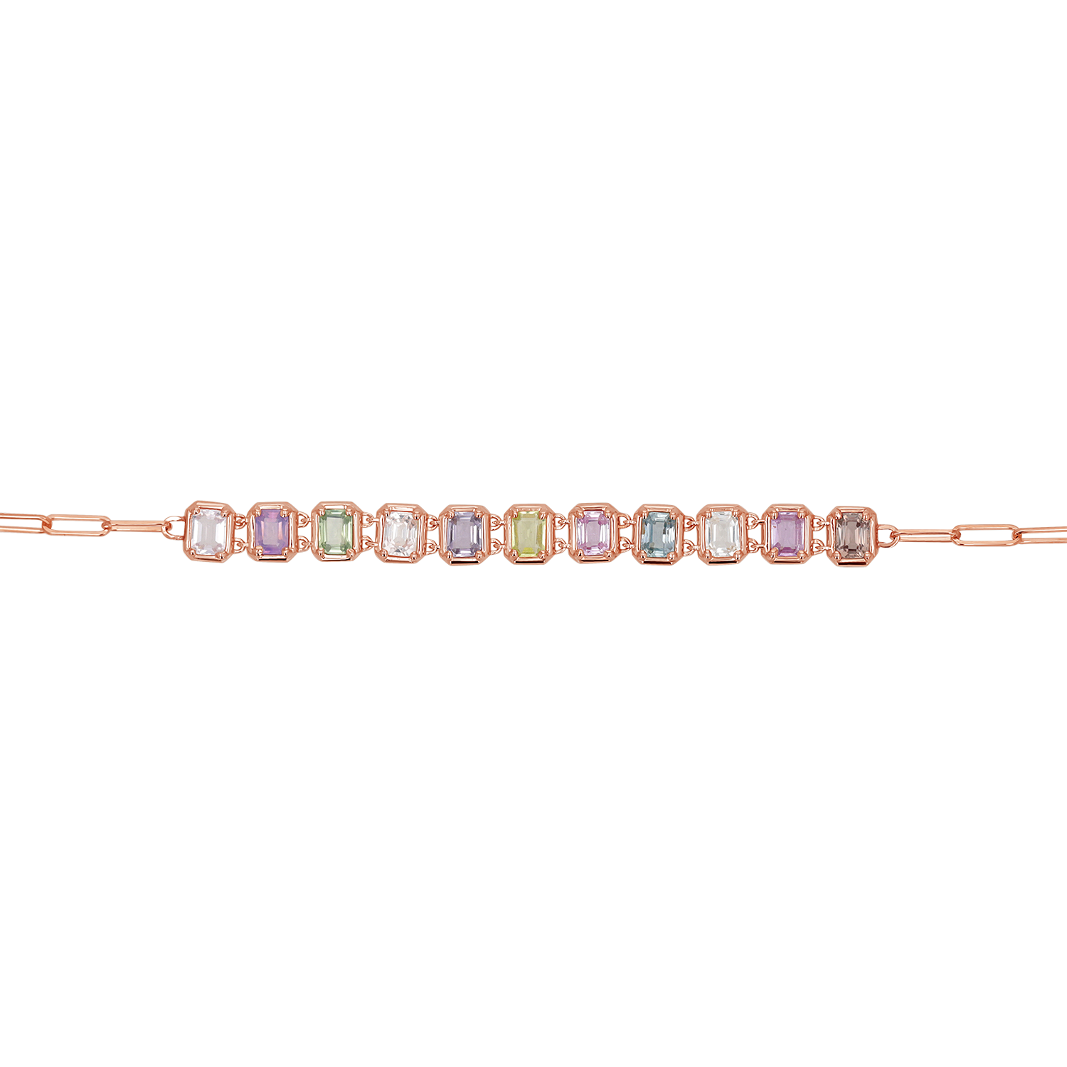 Emerald Cut Sapphire Paperclip Chain Bracelet