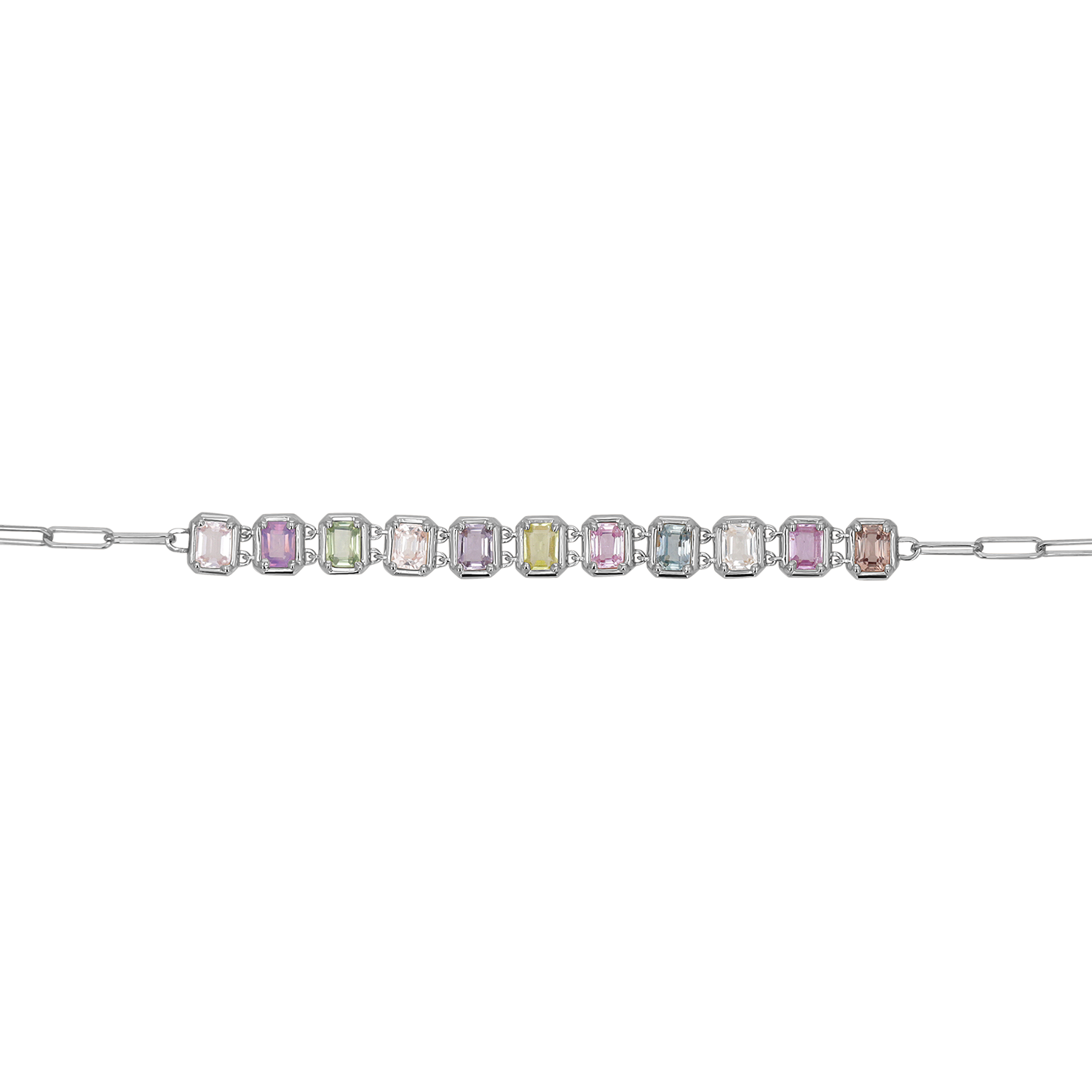 Emerald Cut Sapphire Paperclip Chain Bracelet