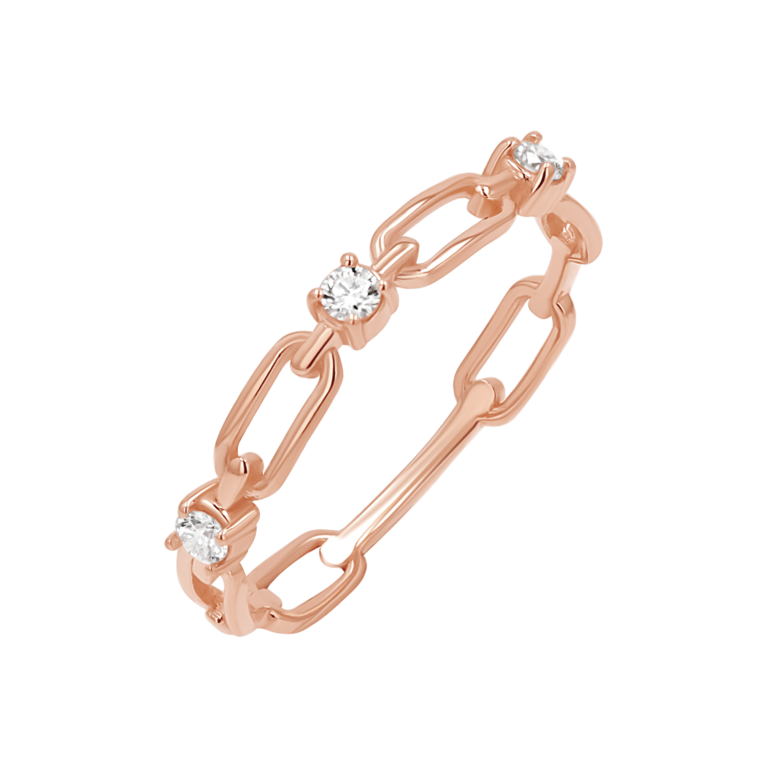 Three Diamond Paper Clip Link Ring