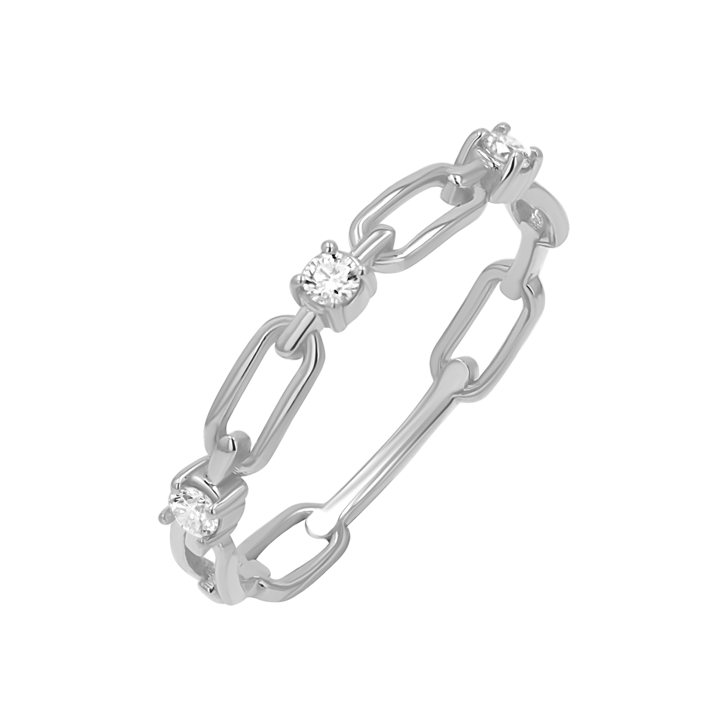Three Diamond Paper Clip Link Ring