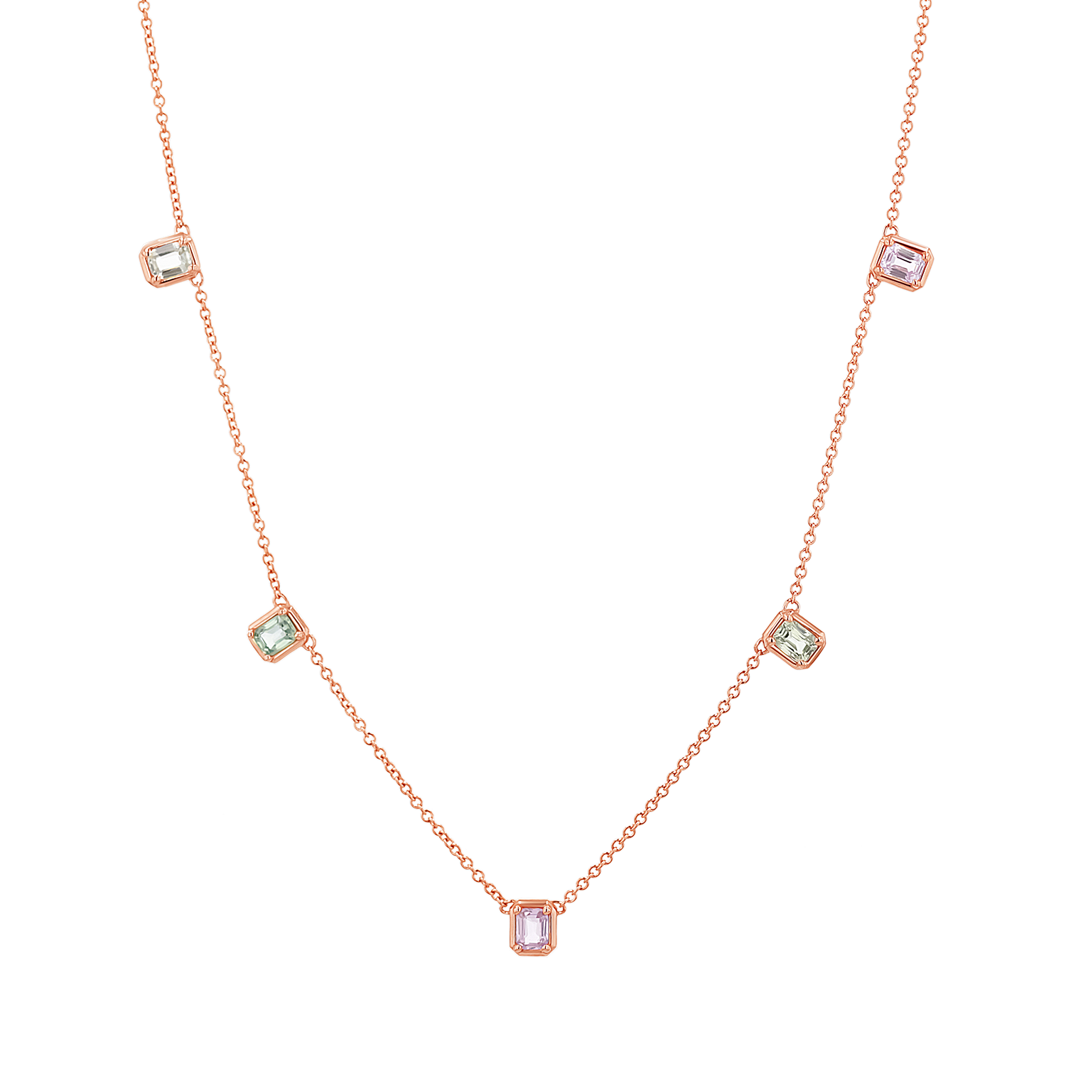 Emerald Cut Sapphire Station Necklace