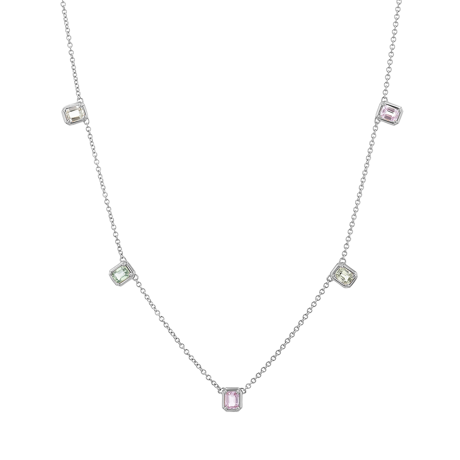 Emerald Cut Sapphire Station Necklace