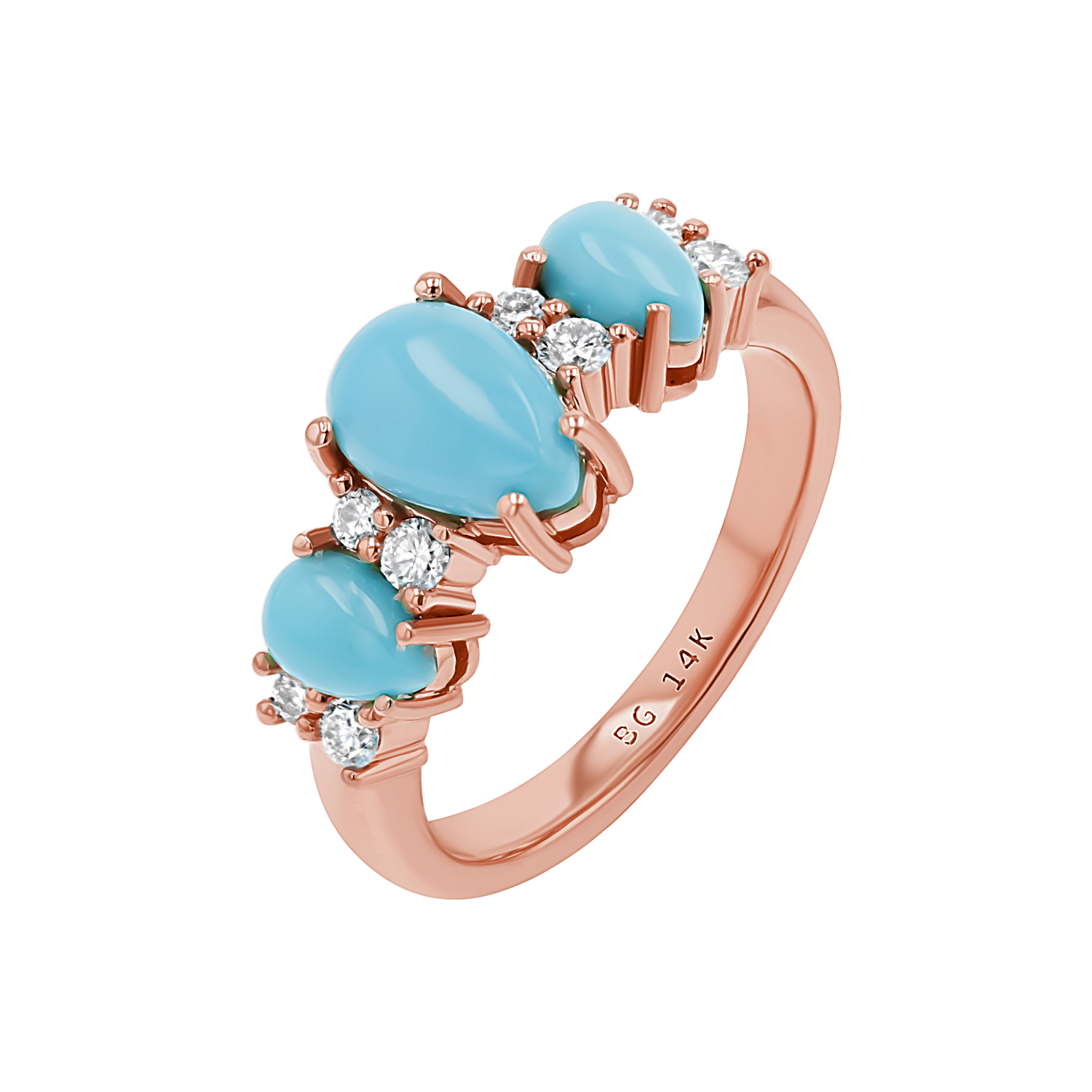 Three Stone Turquoise & Diamond Ring